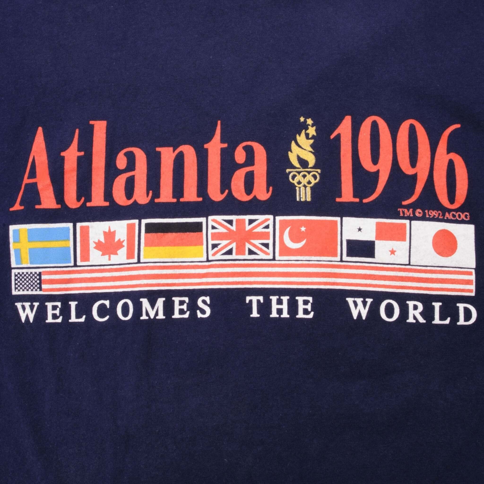 Vintage Atlanta Olympics 1996 Tee Shirt Size Large With Single Stitch Sleeves Made In USA