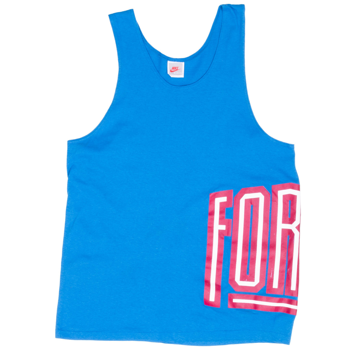 Full front view of blue Nike tank top with red-and-white Force side graphic