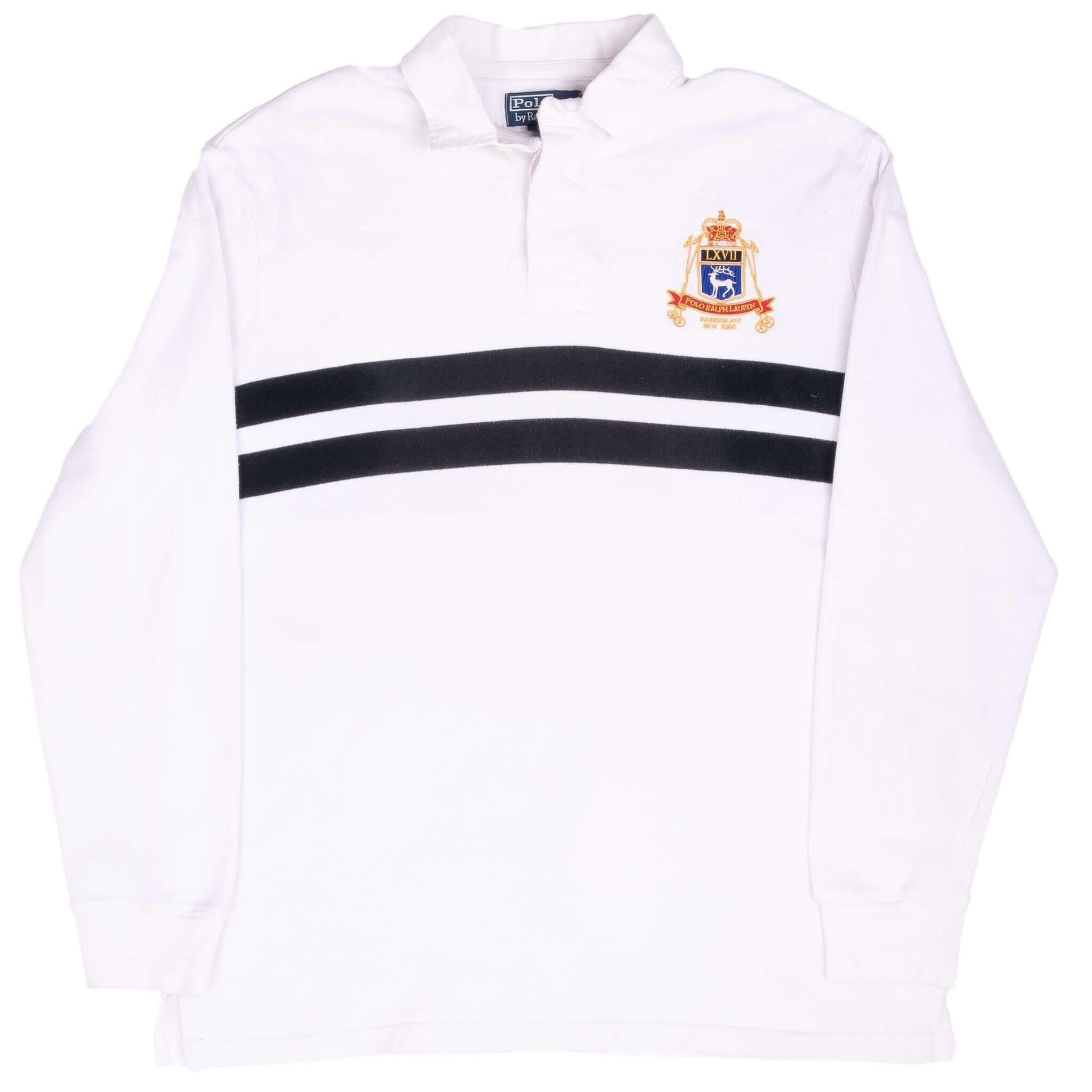 Vintage Ralph Lauren Madison Ave New York White Rugby Polo Shirt 1990S Size Medium