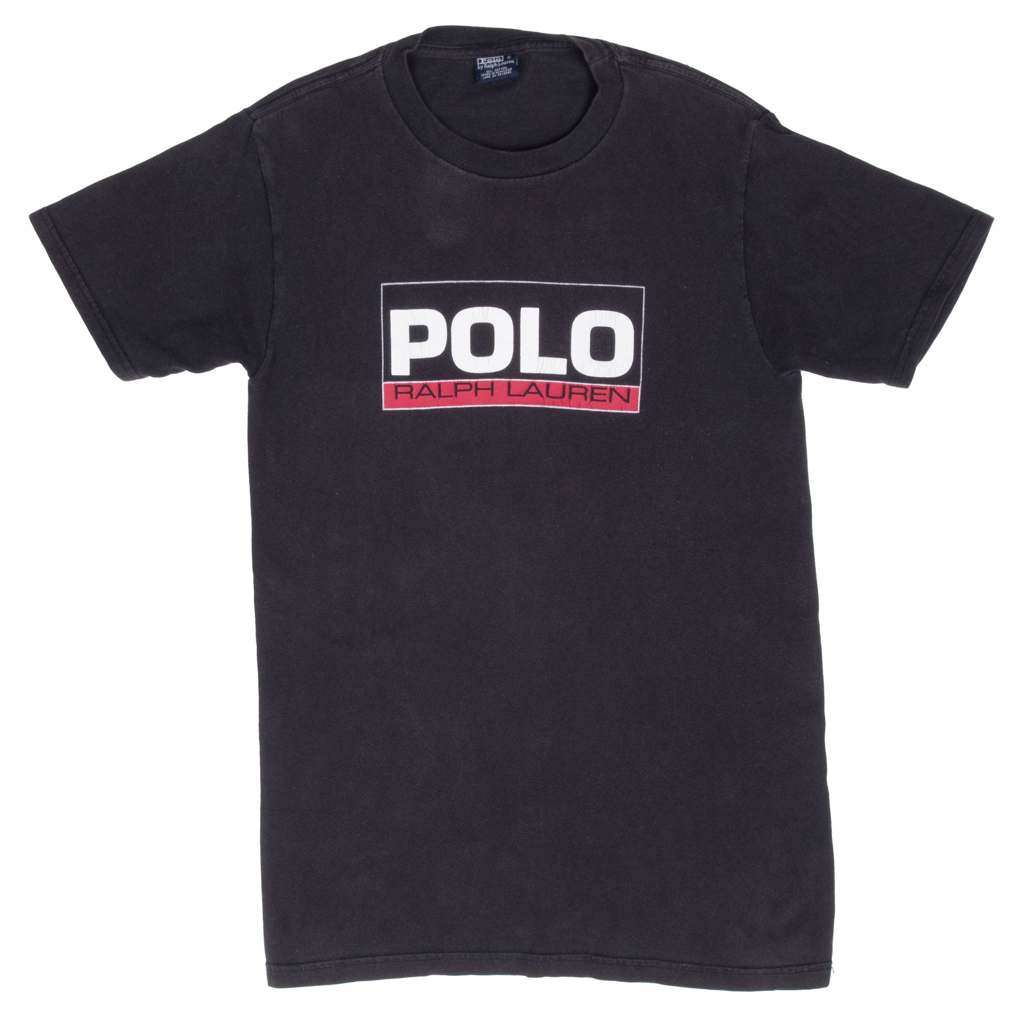 Front of black Polo Ralph Lauren T-shirt with white and red chest logo