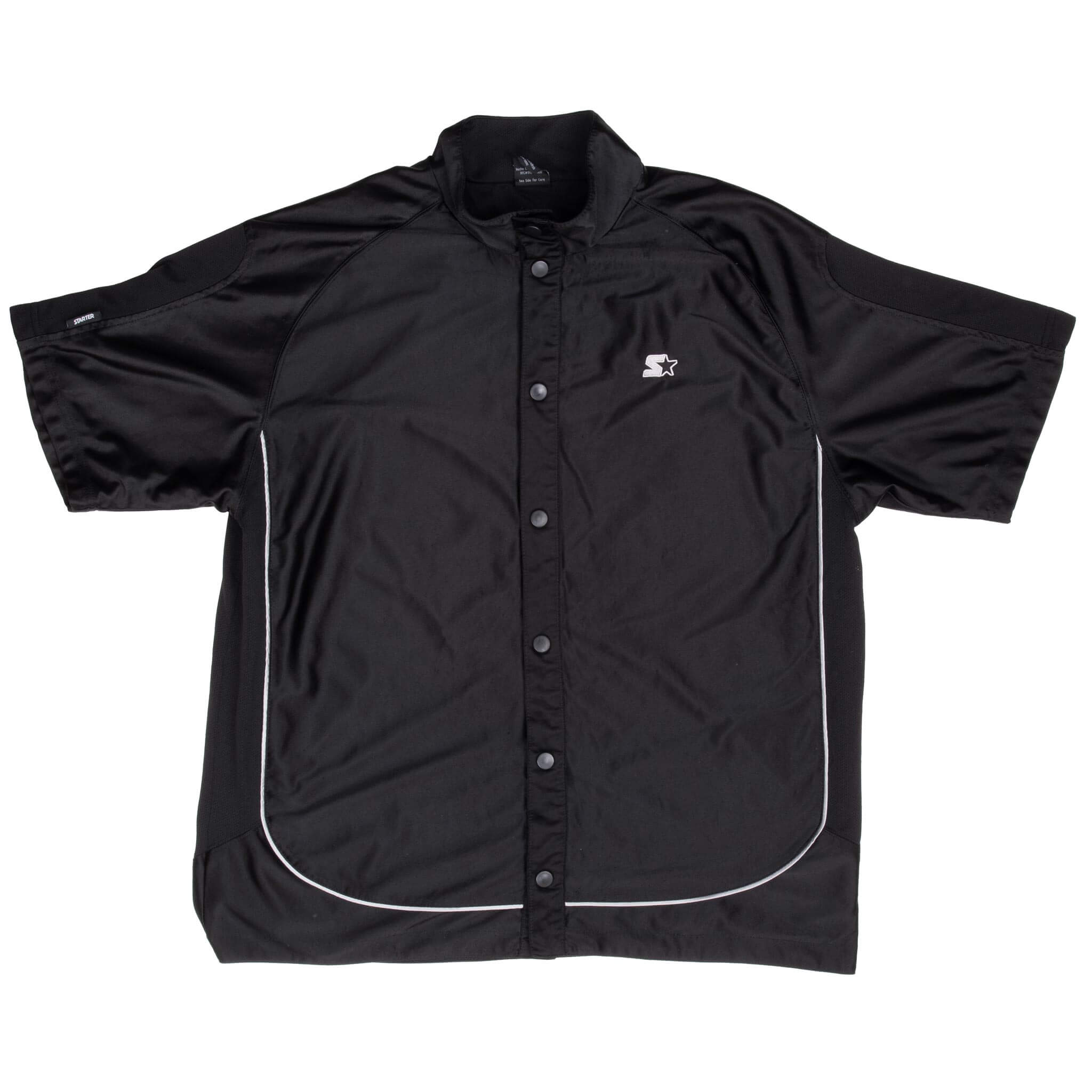 Vintage Starter Black Satin Short Sleeve Button down Jersey 1990S Size Large