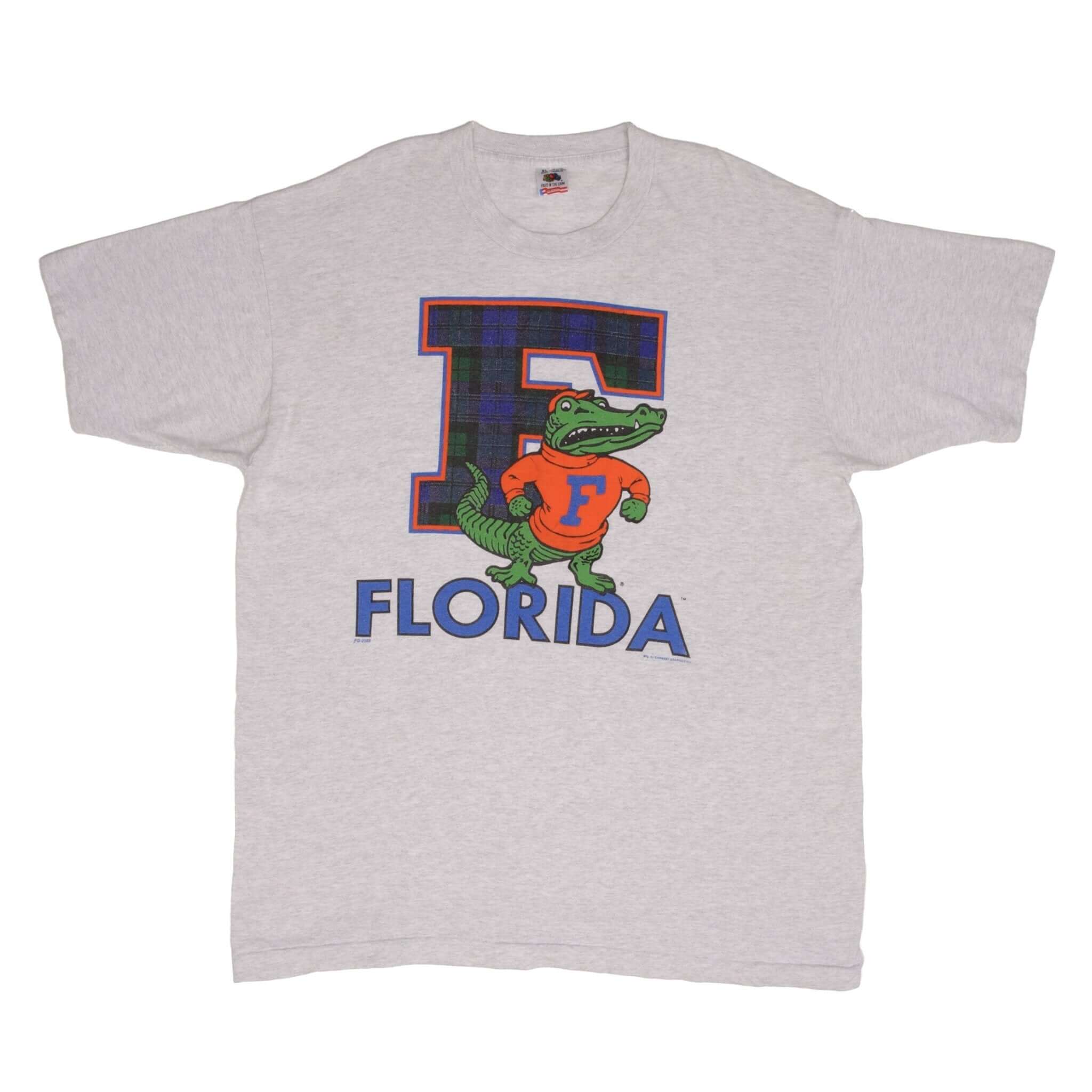 Full front view of gray Florida Gators T-shirt with Albert mascot graphic