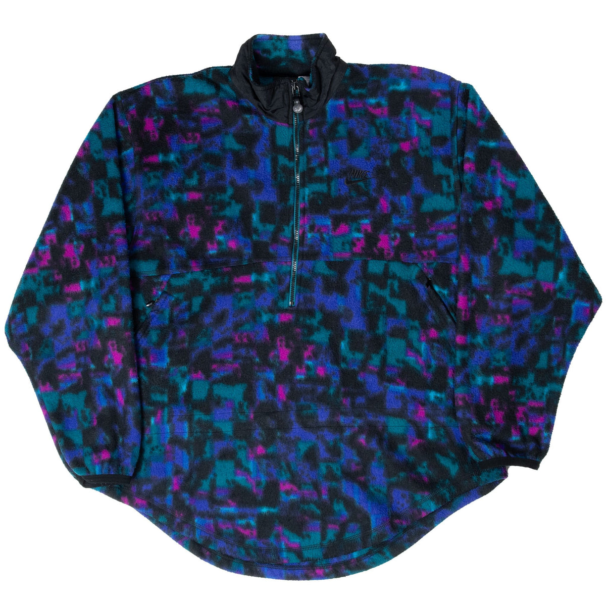 Full front view of Nike F.I.T. multicolor fleece pullover with stand collar and zippered pockets