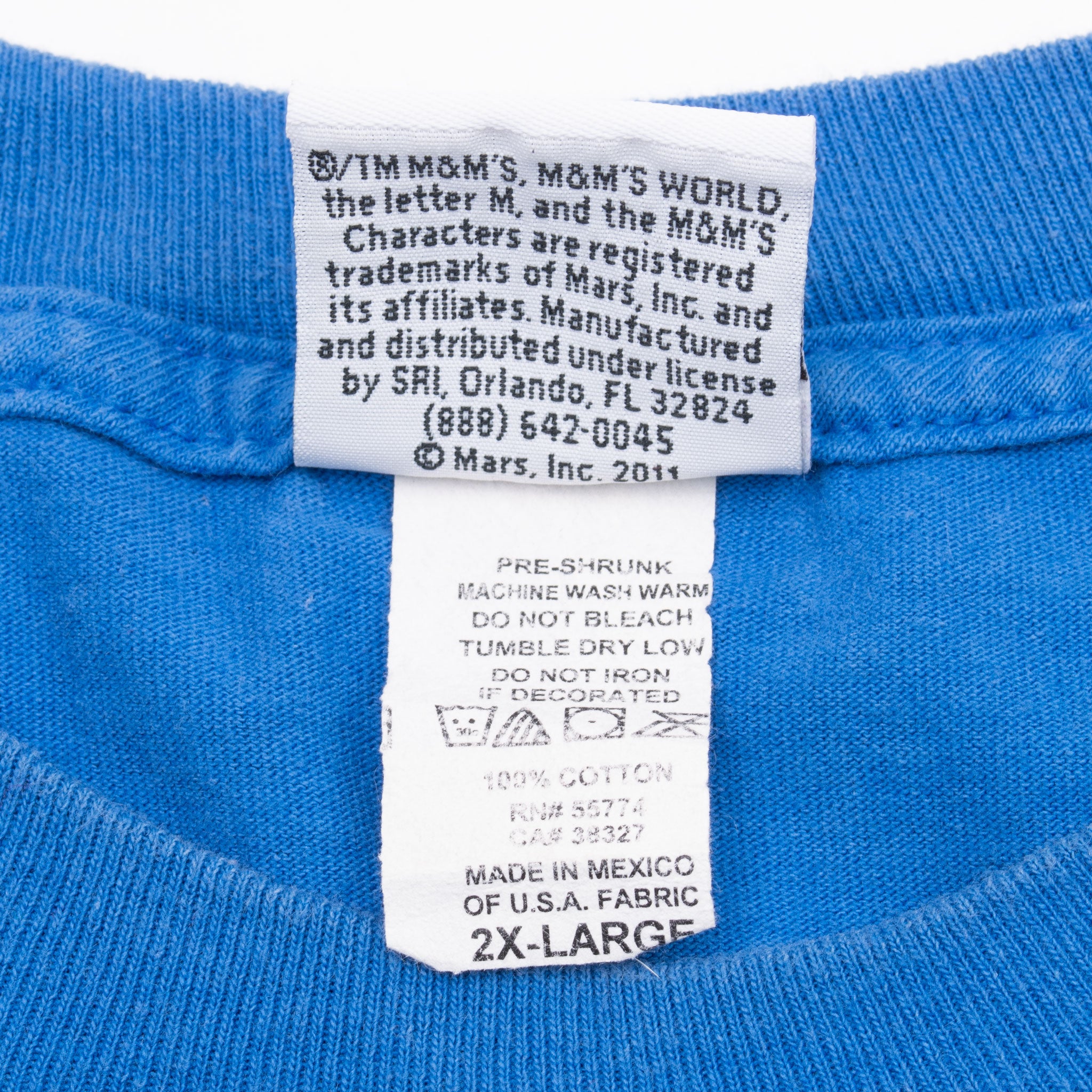 Vintage Orange M&M's Chocolate Blue Tee Shirt 2011 Size 2XL