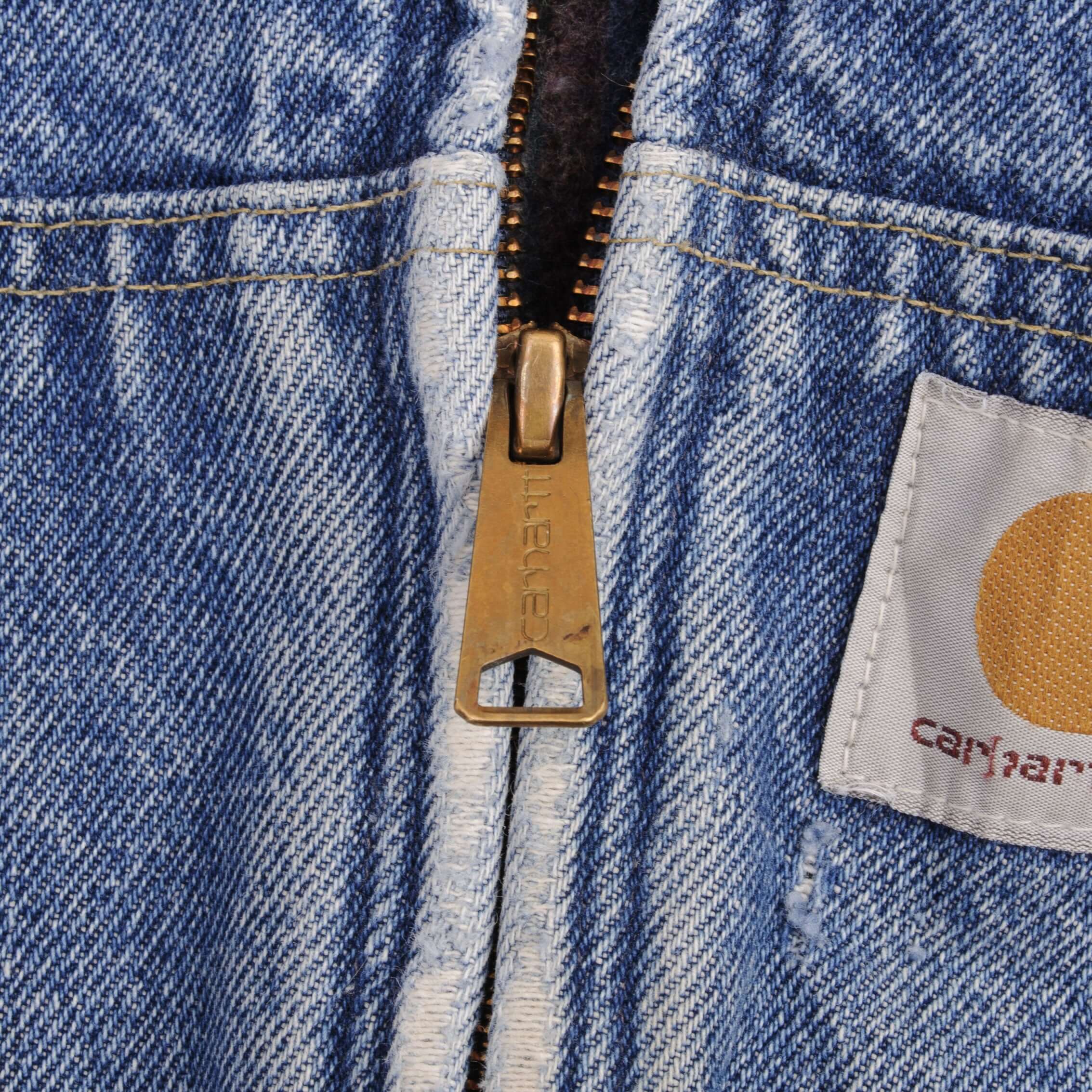 Vintage Carhartt Denim Hooded Active Jacket 1990S Size XL Made In Usa