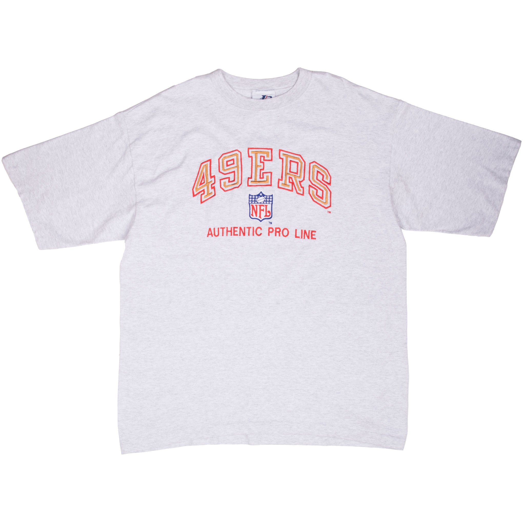 Full front of gray San Francisco 49ers NFL embroidered T-shirt