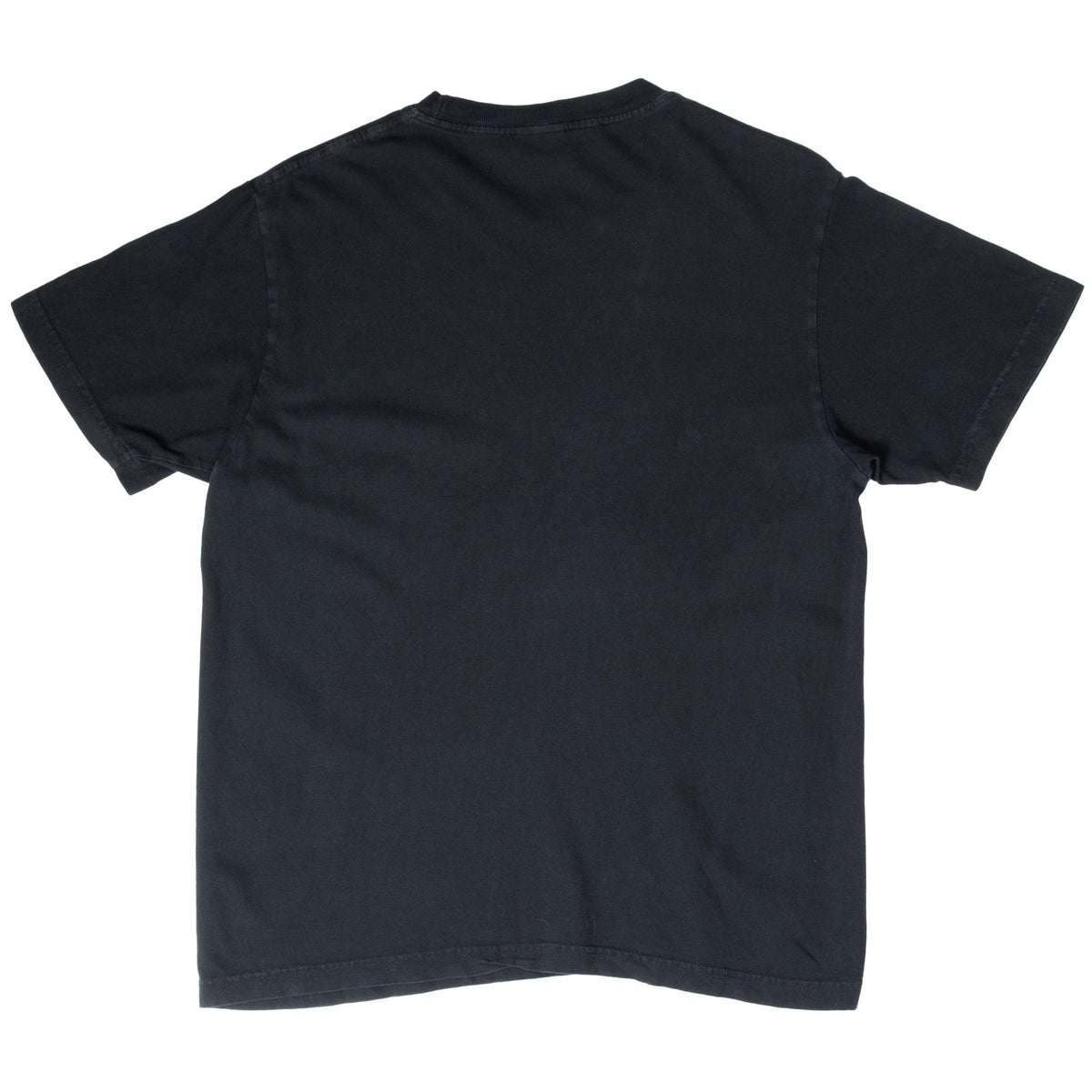 Back of plain black Stüssy short-sleeve T-shirt