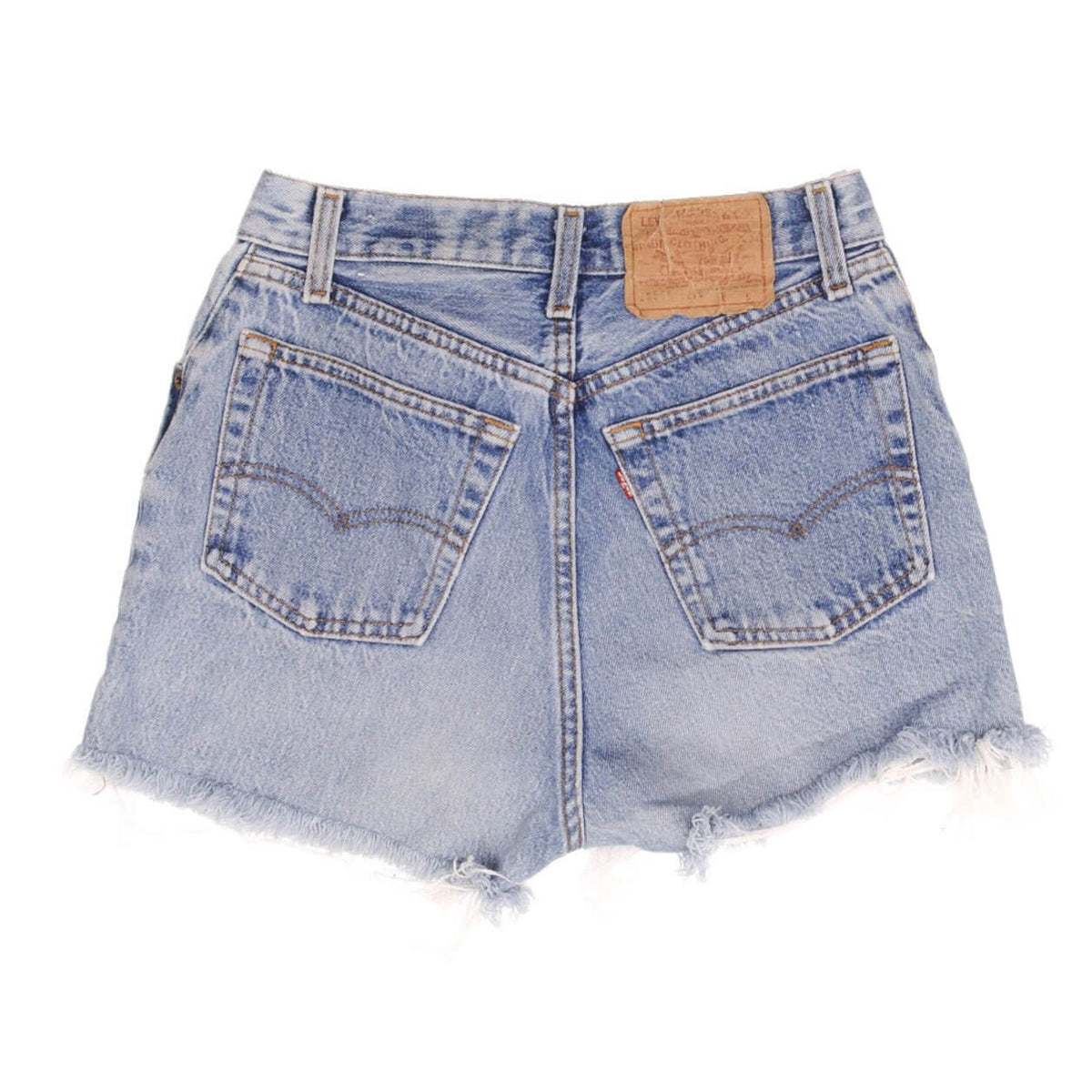 Beautiful Indigo Levis 501 Short Jeans Made in USA with a light blue wash 1990S Size 26 Back Button #544