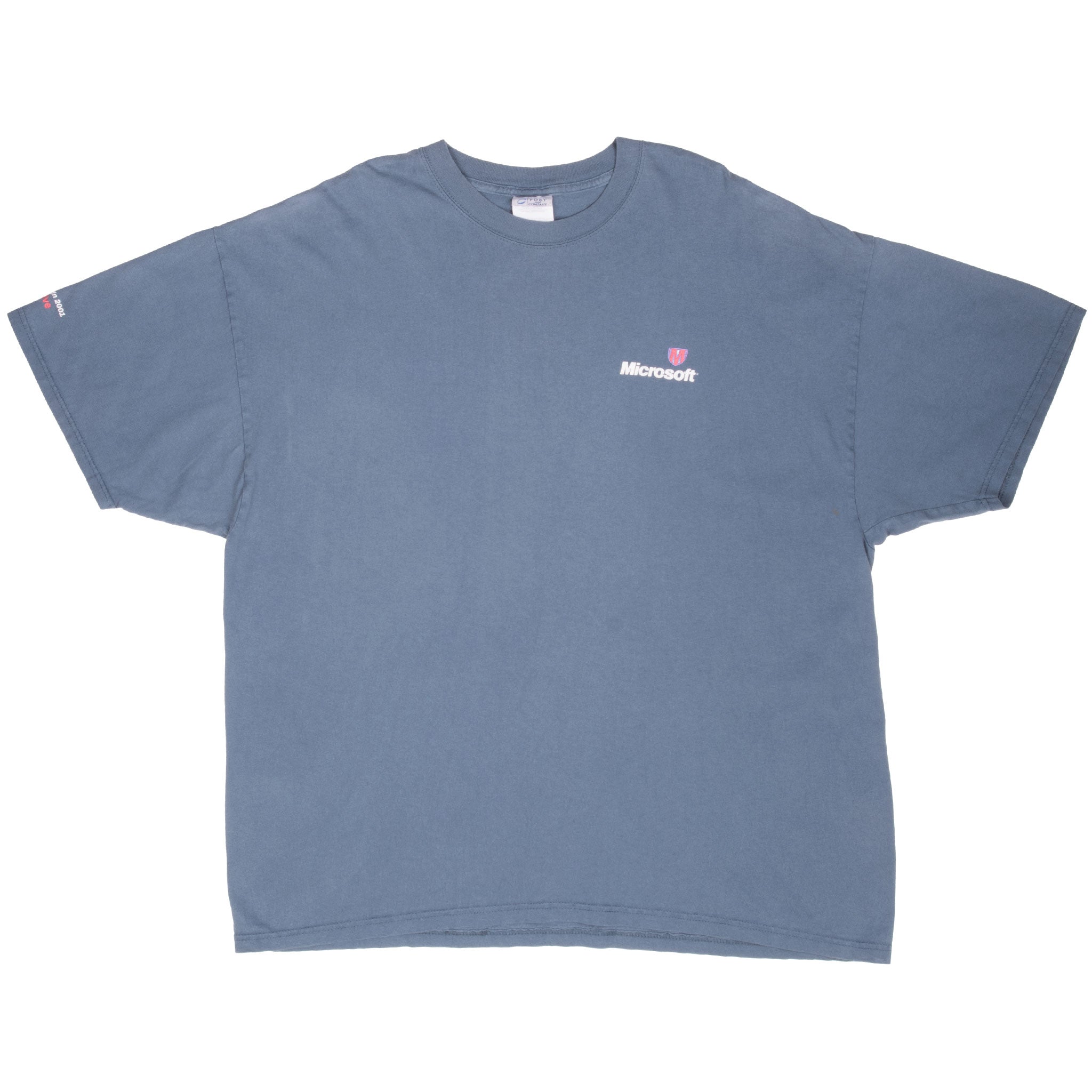 Front of blue Microsoft Giving Campaign T-shirt with small Microsoft chest logo