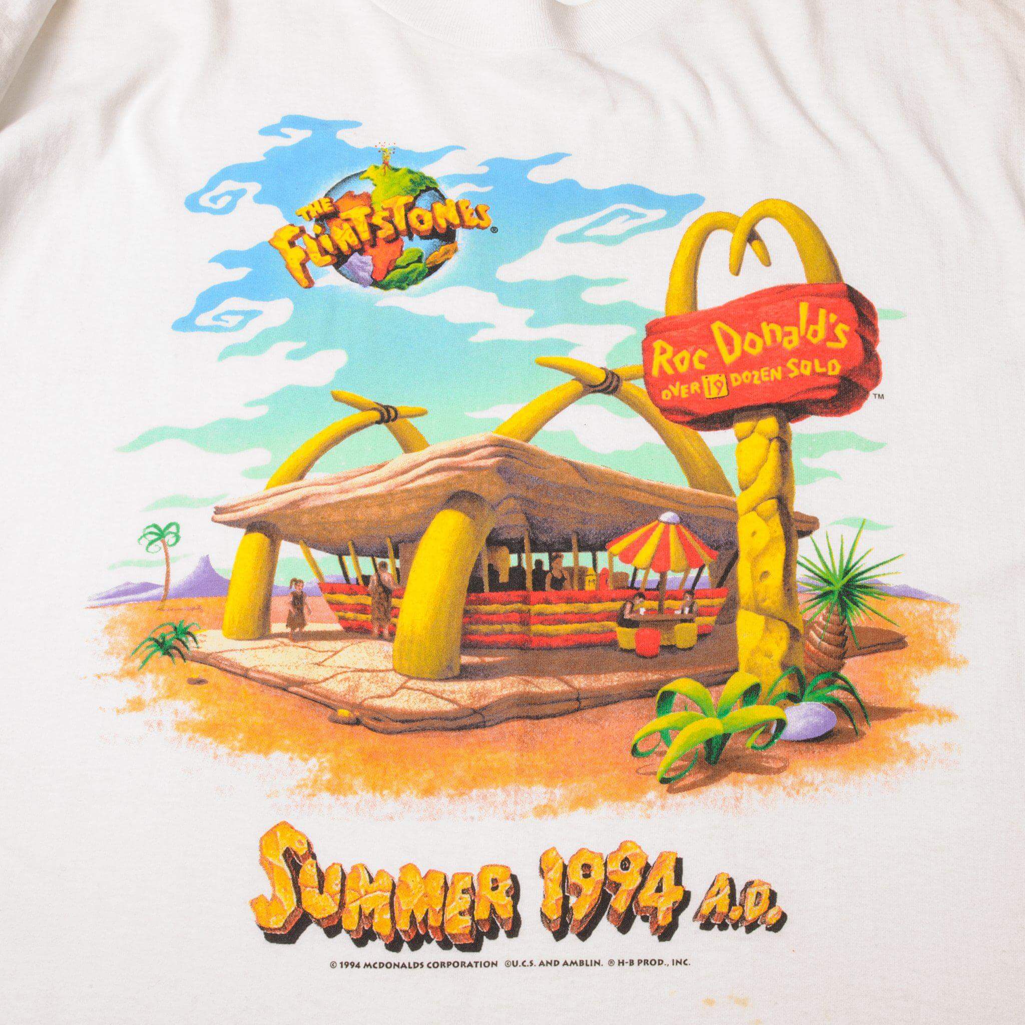 Vintage Mcdonalds The Flintstones Summer 1994 A.D. Tee Shirt Size XL Made In USA With Single Stitch Sleeves.