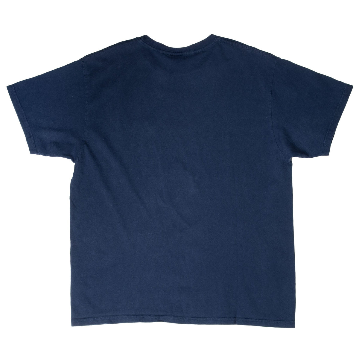 Full back view of plain navy blue Nike short-sleeve T-shirt