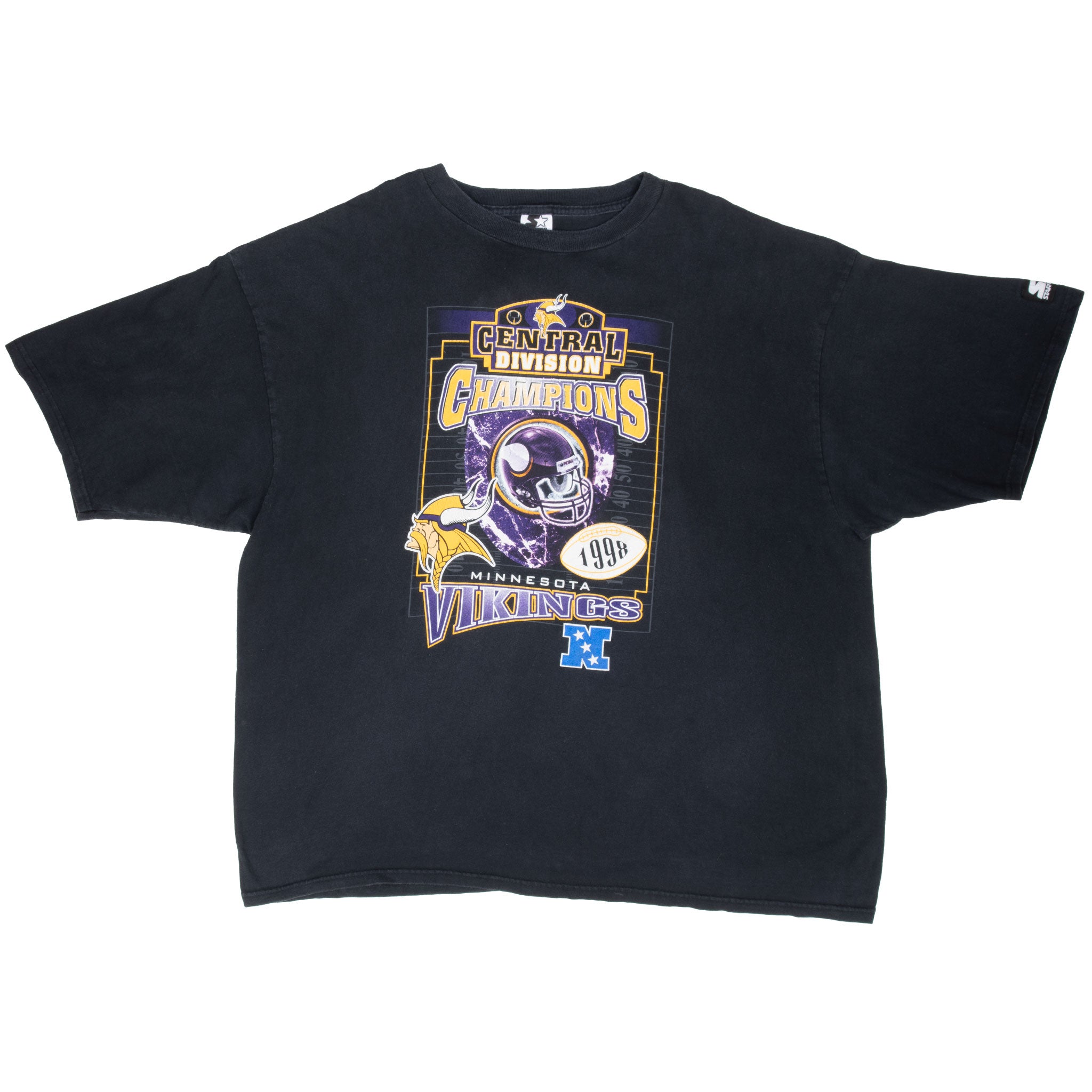 Full front view of black Minnesota Vikings Central Division Champions T-shirt