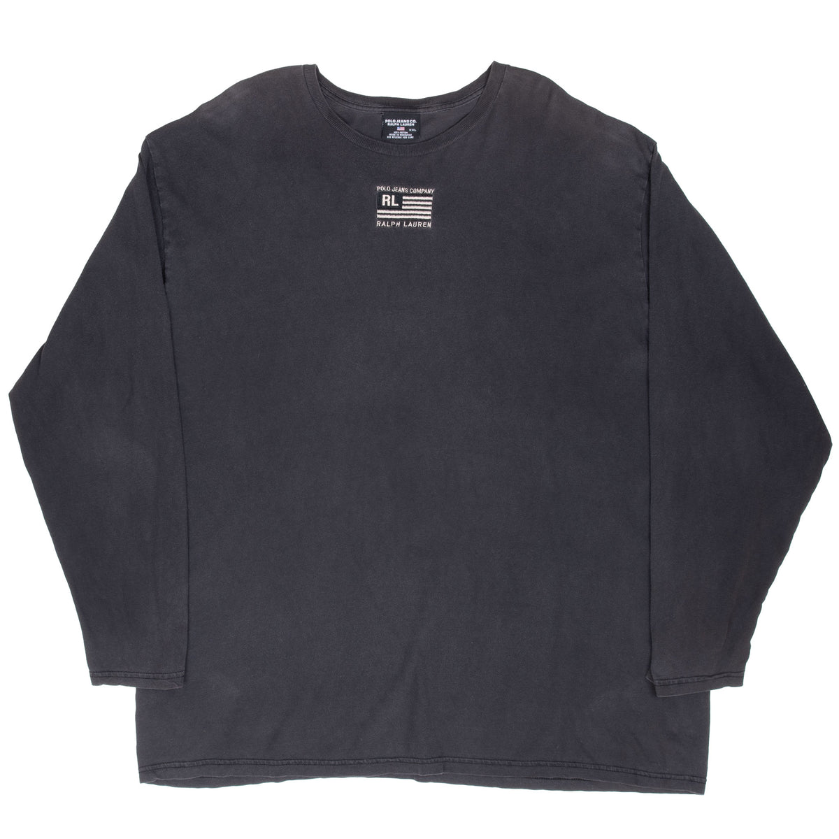 Full front view of black Ralph Lauren Polo Jeans Co long-sleeve T-shirt