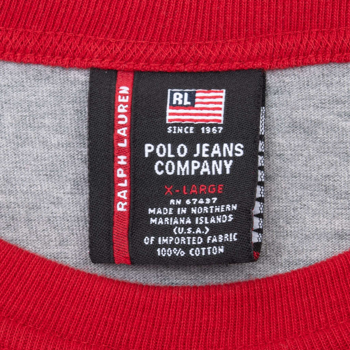 Ralph Lauren Polo Jeans Company X-Large neck label with RL flag logo and garment details