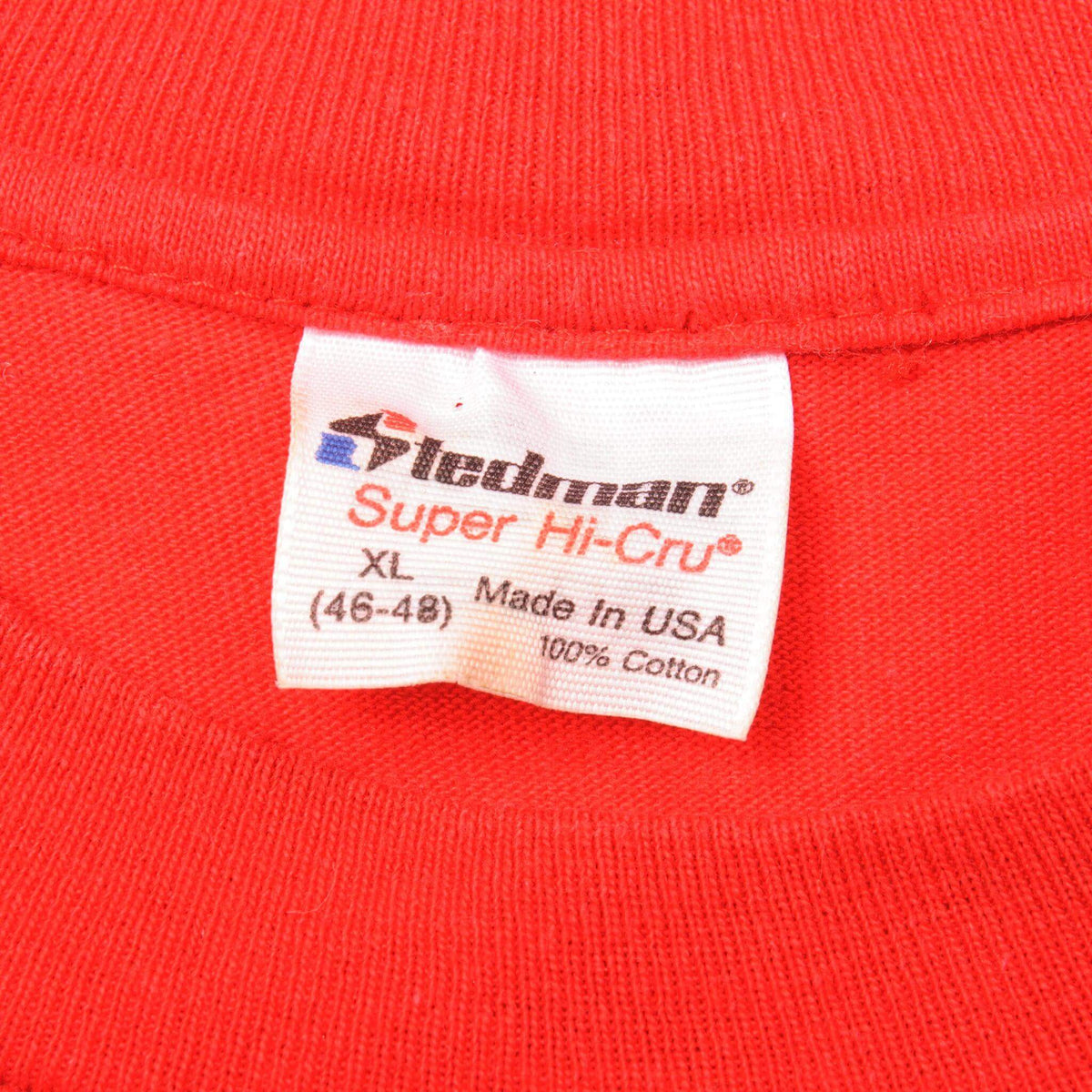 Stedman Super Hi-Cru XL neck tag on red The Flash T-shirt
