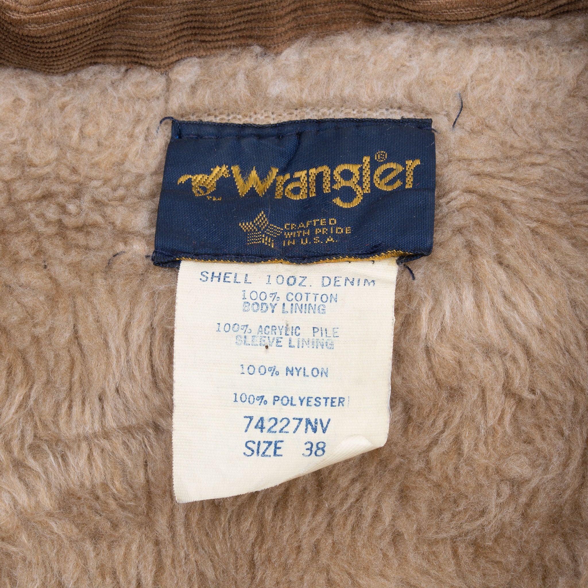 Vintage Wrangler Fur Lined Denim Jacket 74227Nv 1970S Size 38 Made In Usa label