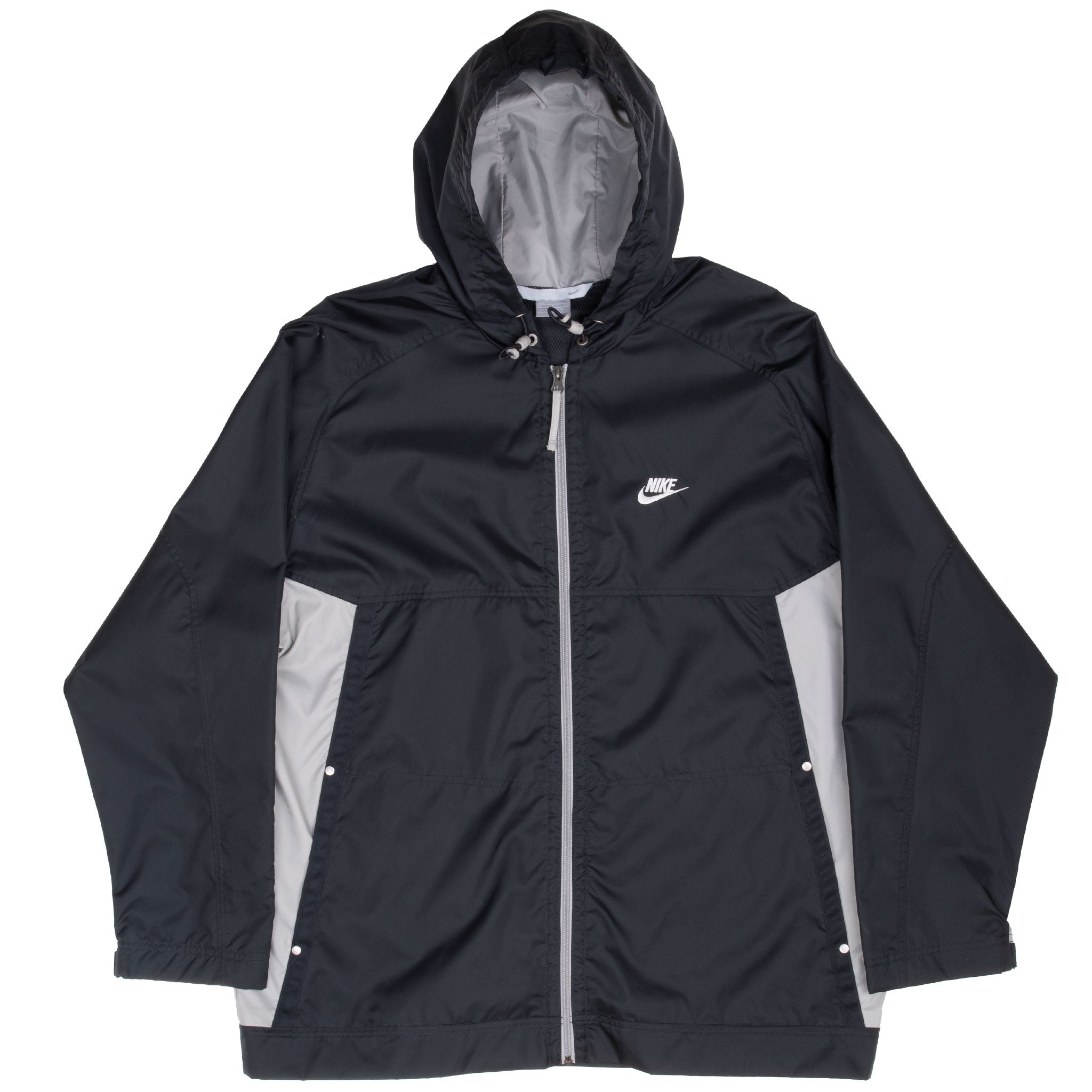 Vintage Nike Swoosh Black Grey Hooded Windbreaker Jacket 2000S Size Large