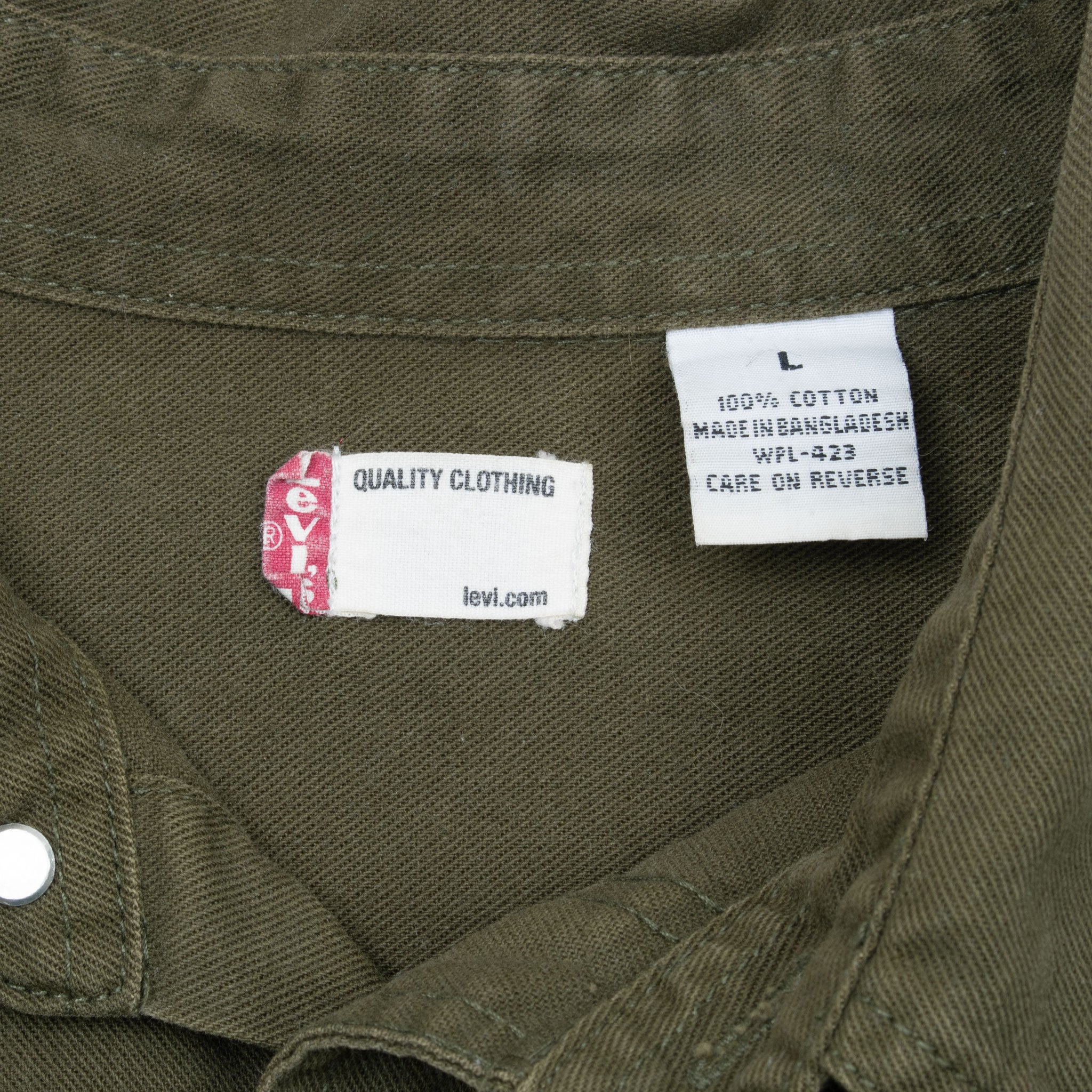 Vintage Levis Pocket Olive Green Denim Shirt 2000S Size Large