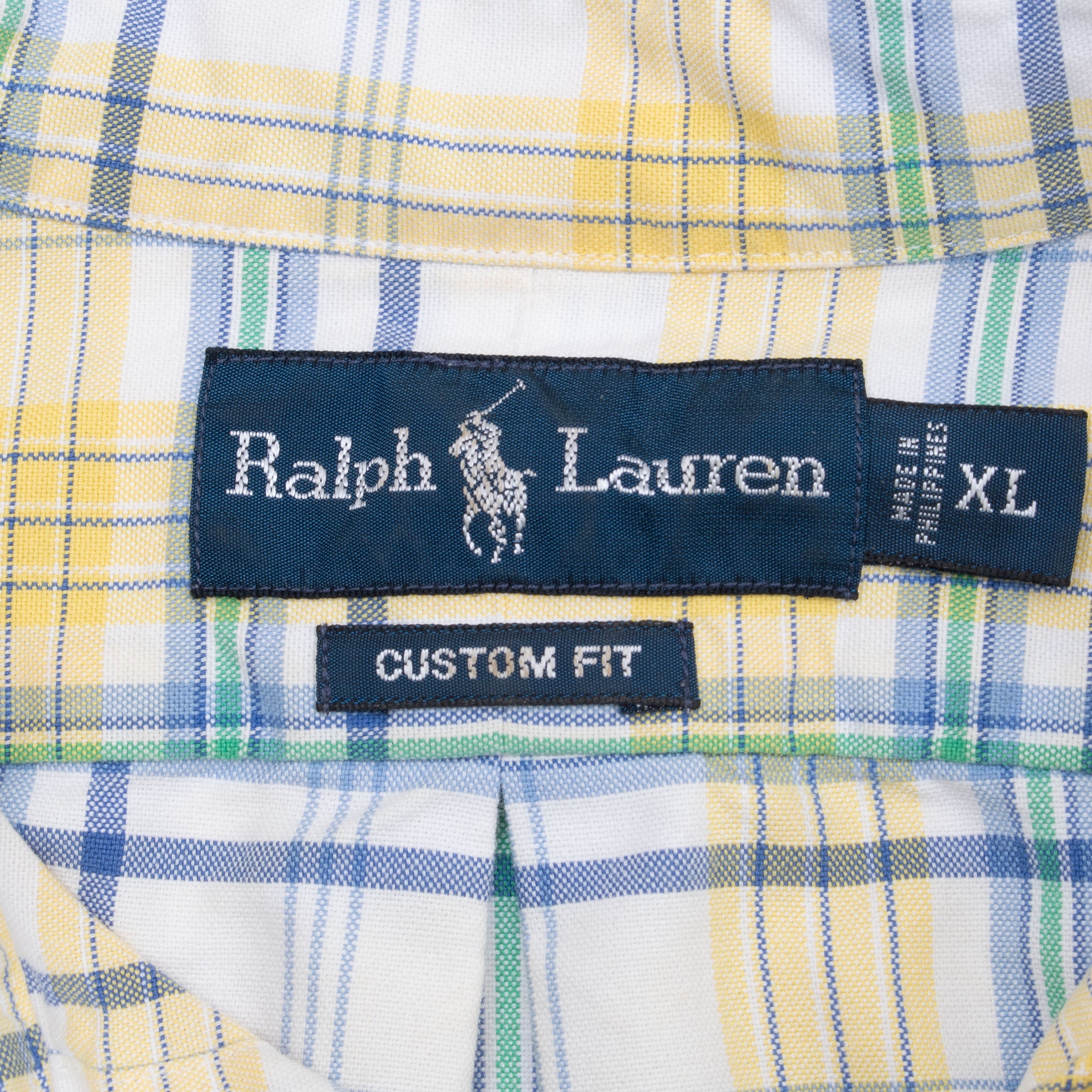 Vintage Ralph Lauren Yellow White Plaid Checker Shirt 1990S Size XL