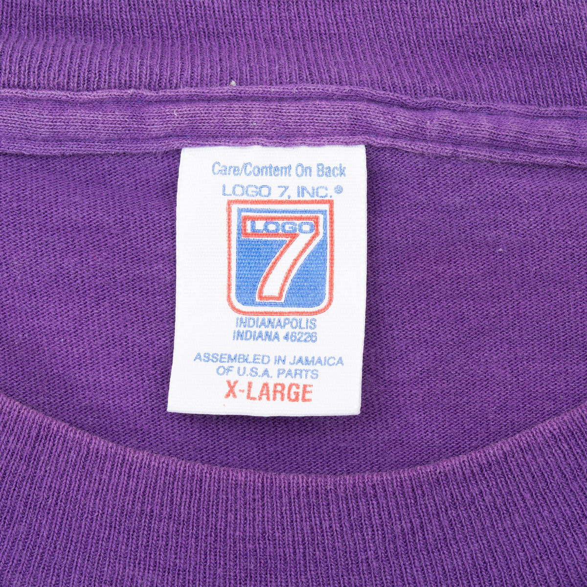 Logo 7 X-Large neck tag inside purple Utah Jazz T-shirt