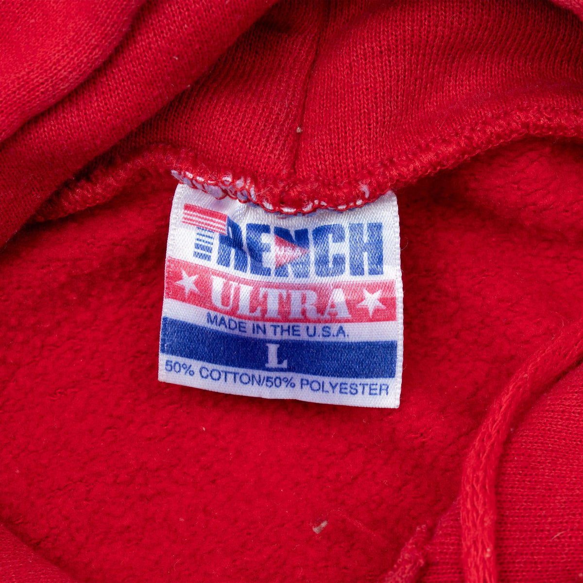 Energy size large Made in USA neck tag on red hoodie