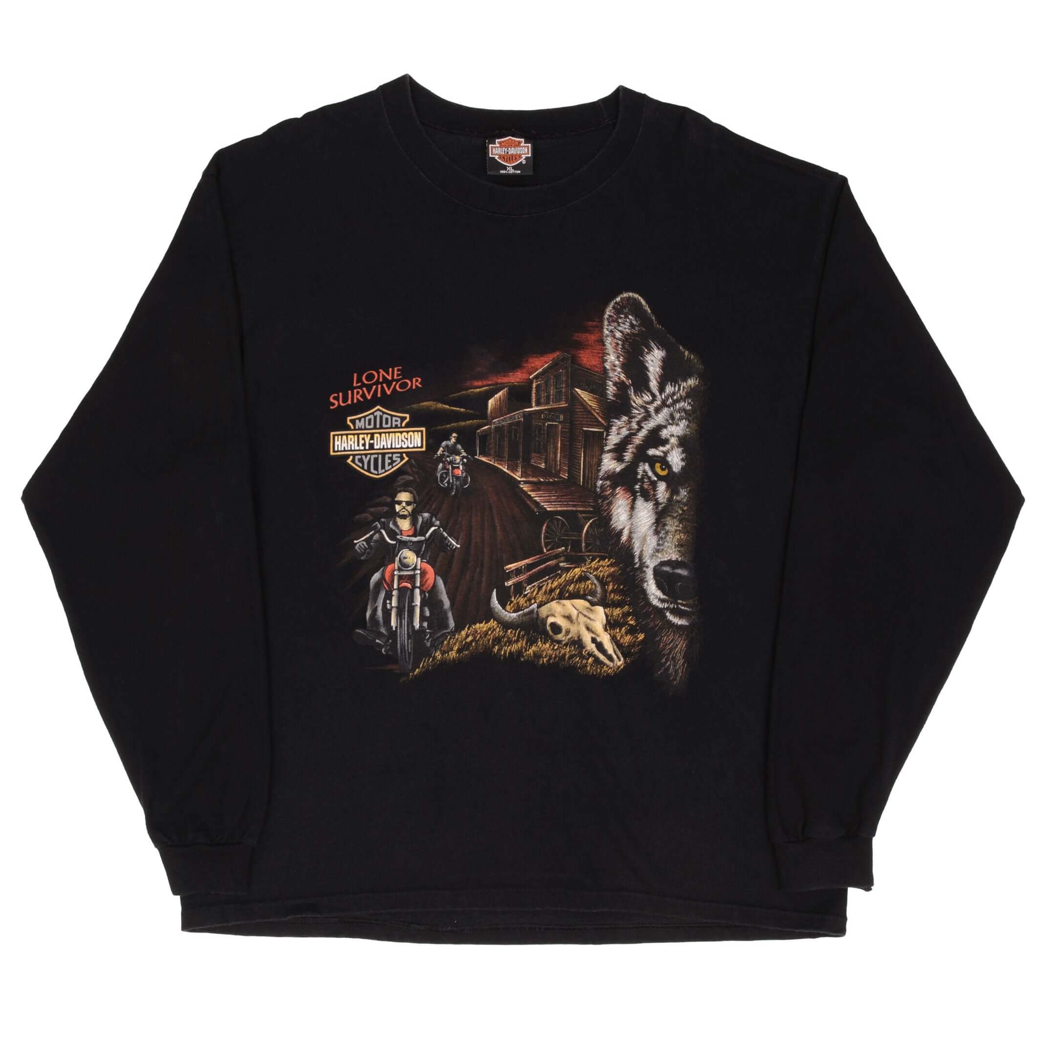 Vintage Harley Davidson Long Sleeve Wolf Tee Shirt Size XL Made In Usa