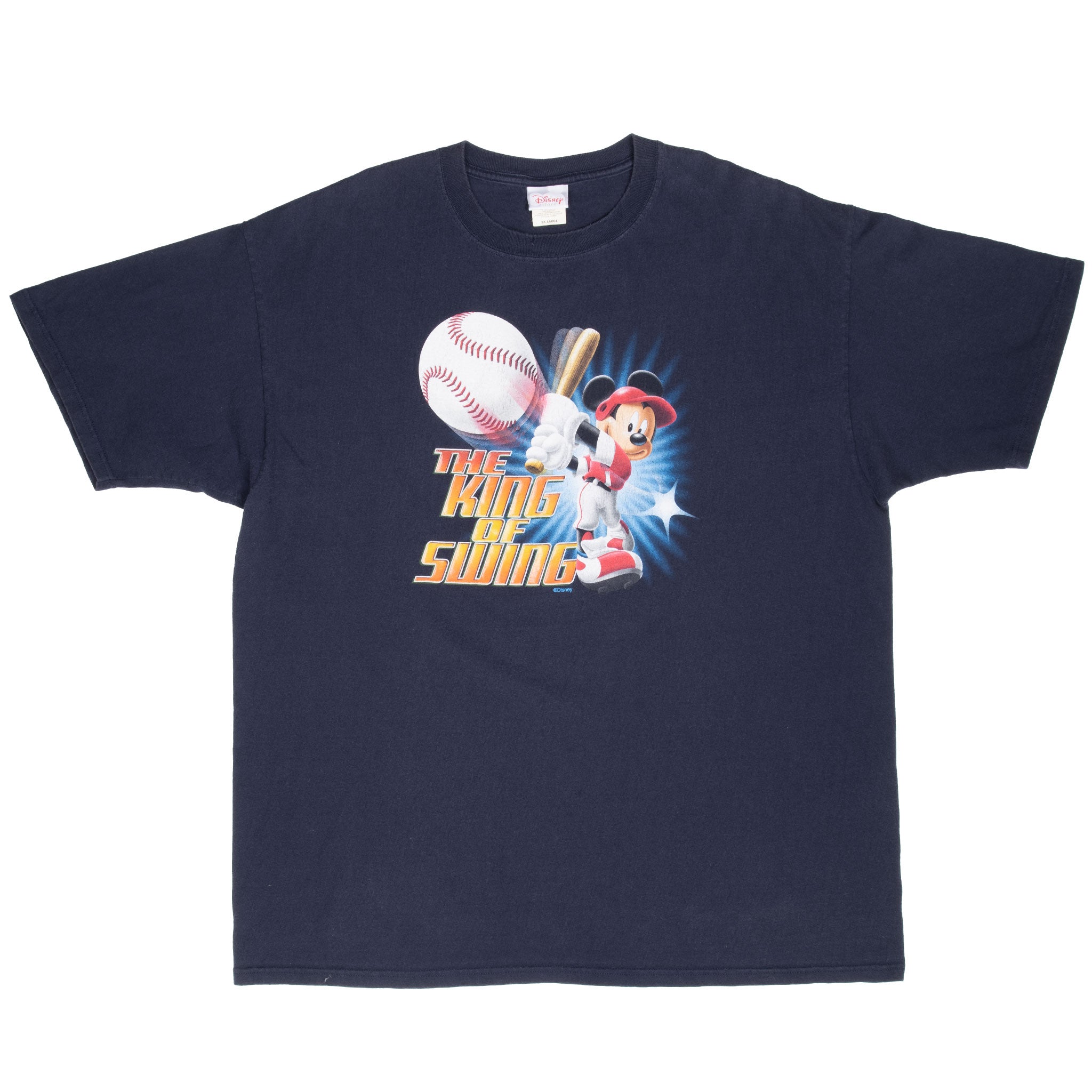 Vintage Disney Mickey Mouse King Of Swing Baseball 2000S Tee Shirt Size 2XL