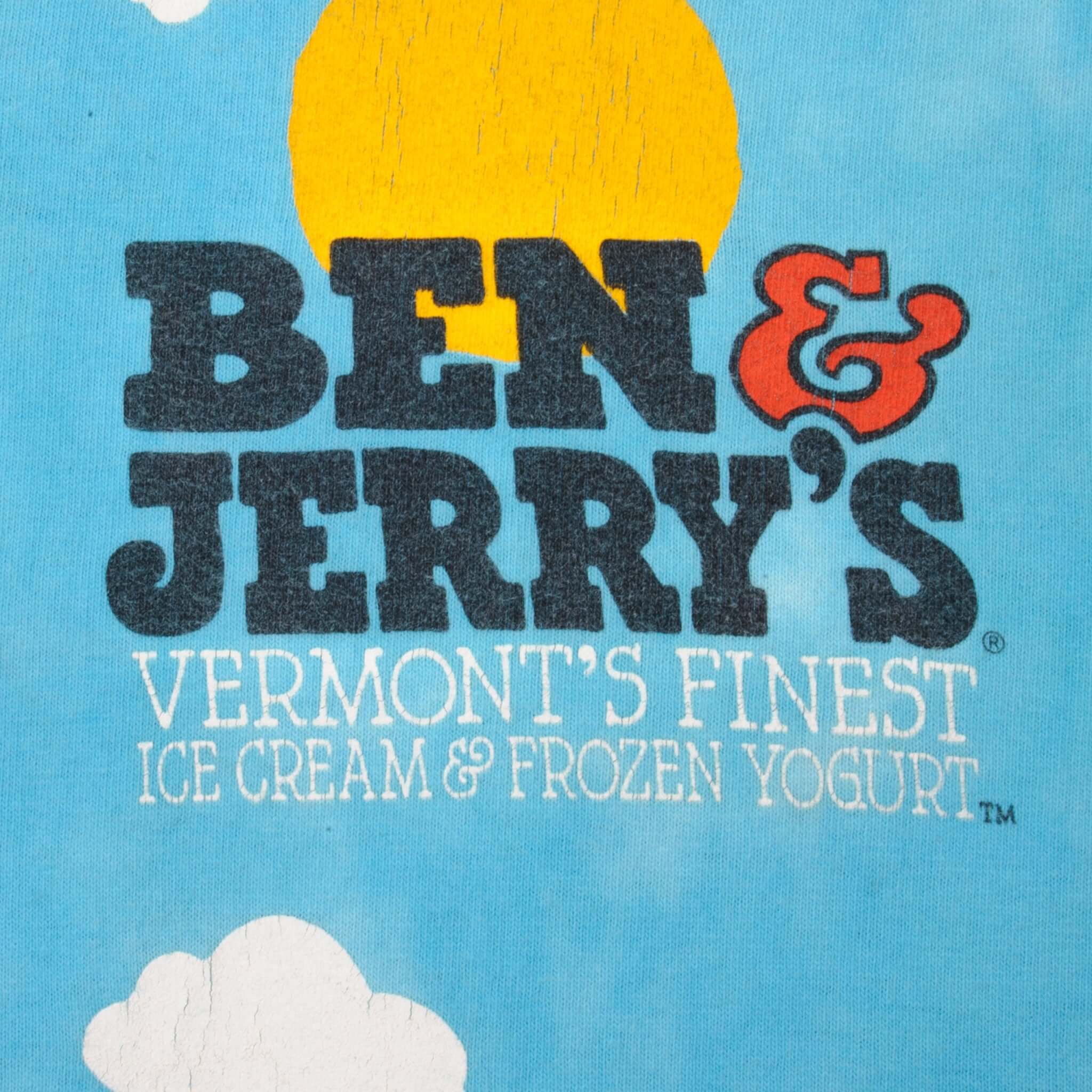 Vintage Tie-Dye Ben & Jerry's Ice Cream Euphoria Liquid Blue Tee Shirt 1990S Size XL Made In USA With Single Stitch Sleeves. Vermont's Finest All Natural Ice Cream
