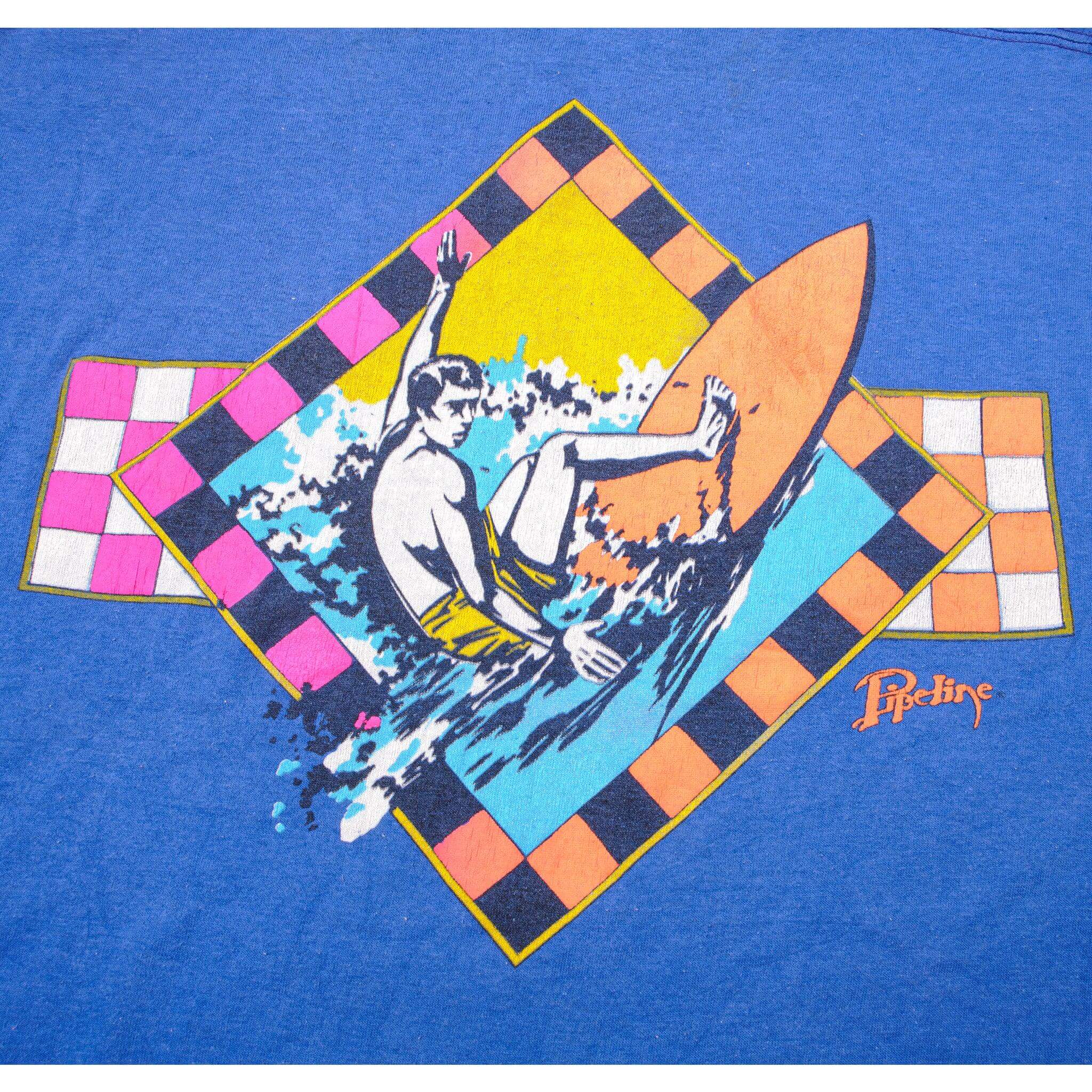 Vintage Pipeline Surf Tee Shirt Size Large Made In USA With Single Stitch Sleeves.