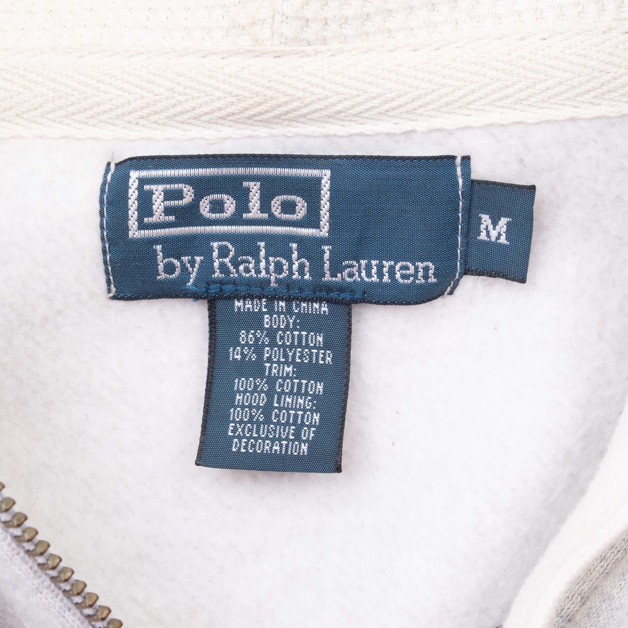 Vintage Ralph Lauren Full Zip Classic Grey Hoodie Sweatshirt 1990S Size Medium