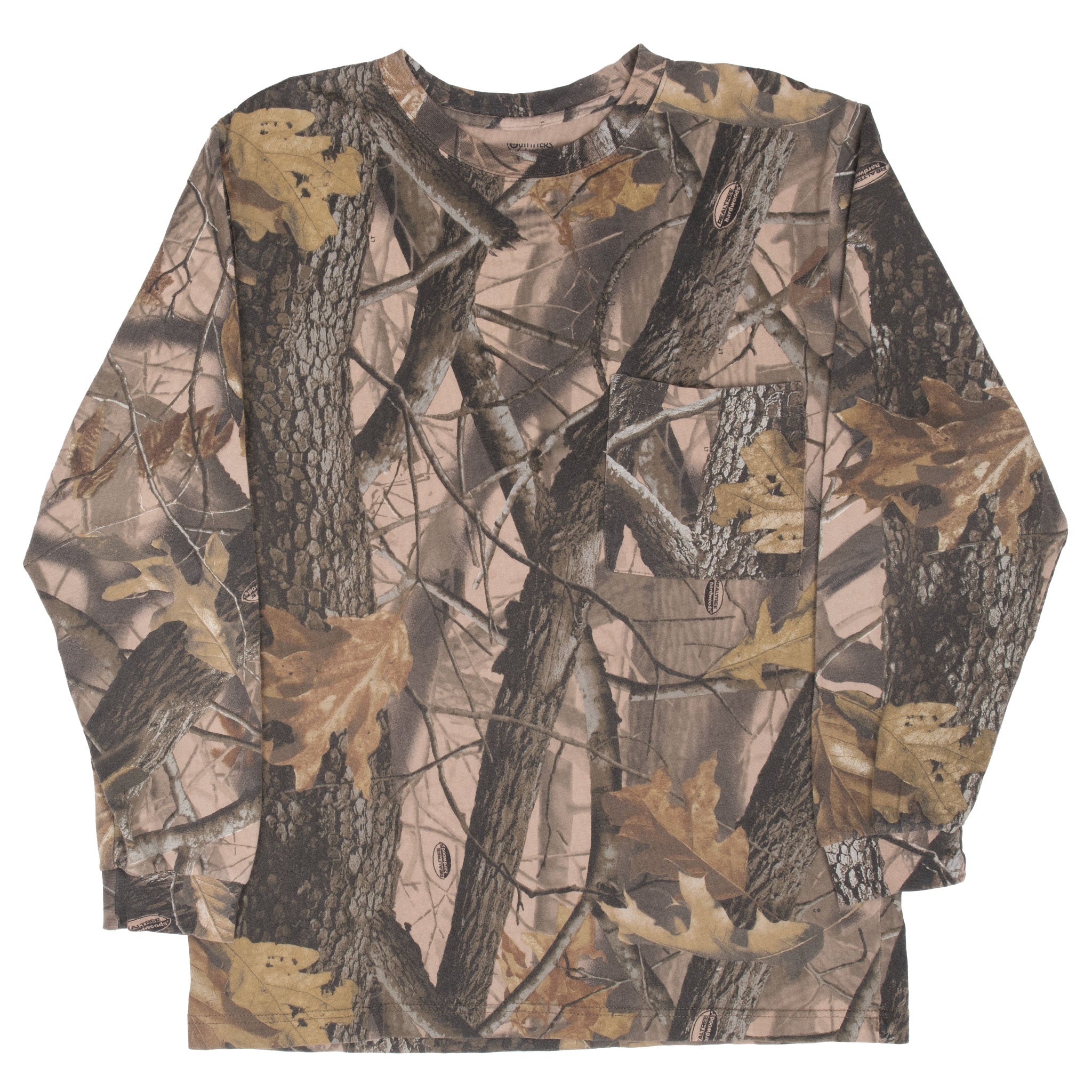 Vintage Hunting Realtree Hardwoods Camo Long Sleeve Pocket Tee Shirt Size Medium