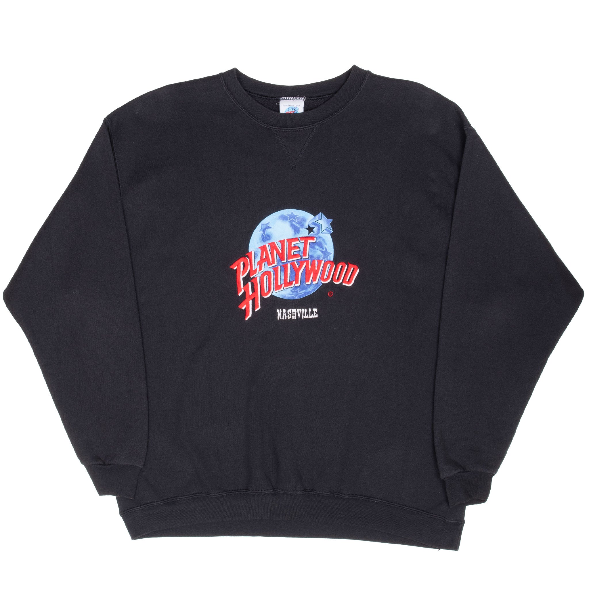 Full front view of black Planet Hollywood Nashville embroidered sweatshirt