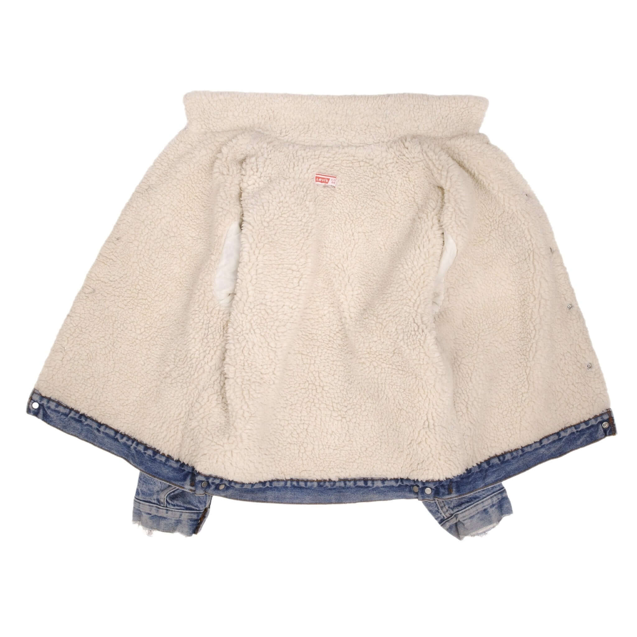 Vintage Levis Sherpa Trucker Denim Jacket 2 Pockets Medium Wash Clean 1970s Size 44R Made In USA Back Button #52