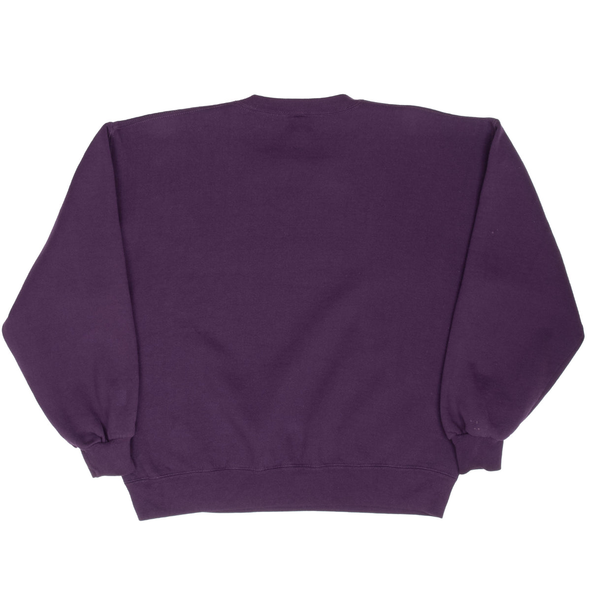 Back of purple Russell Athletic blank crewneck sweatshirt
