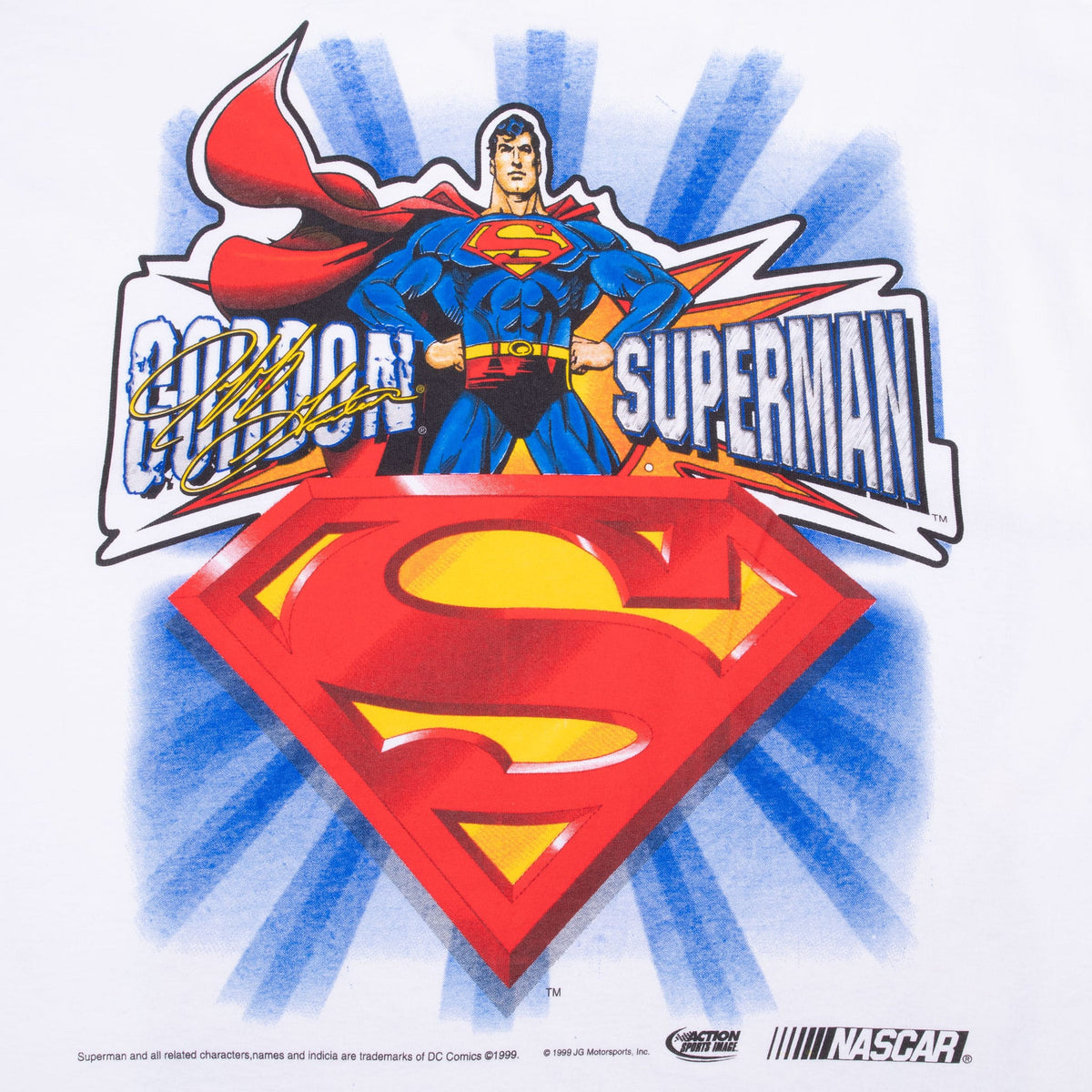Back print detail with Superman, large shield emblem, Jeff Gordon signature and NASCAR logo