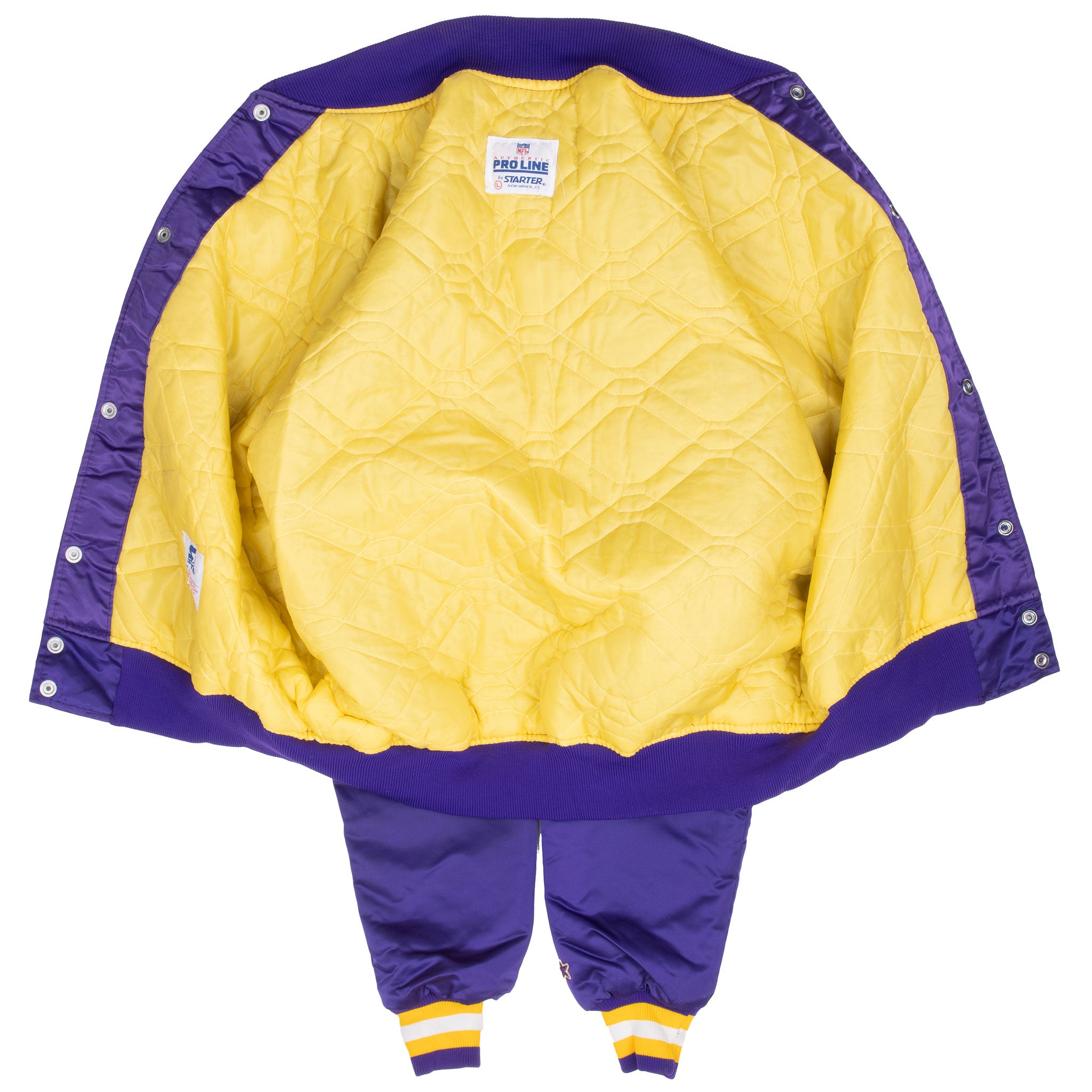 Vintage Nfl Minnesota Vikings Satin Starter Bomber Jacket 1990S Size Large Made In Usa