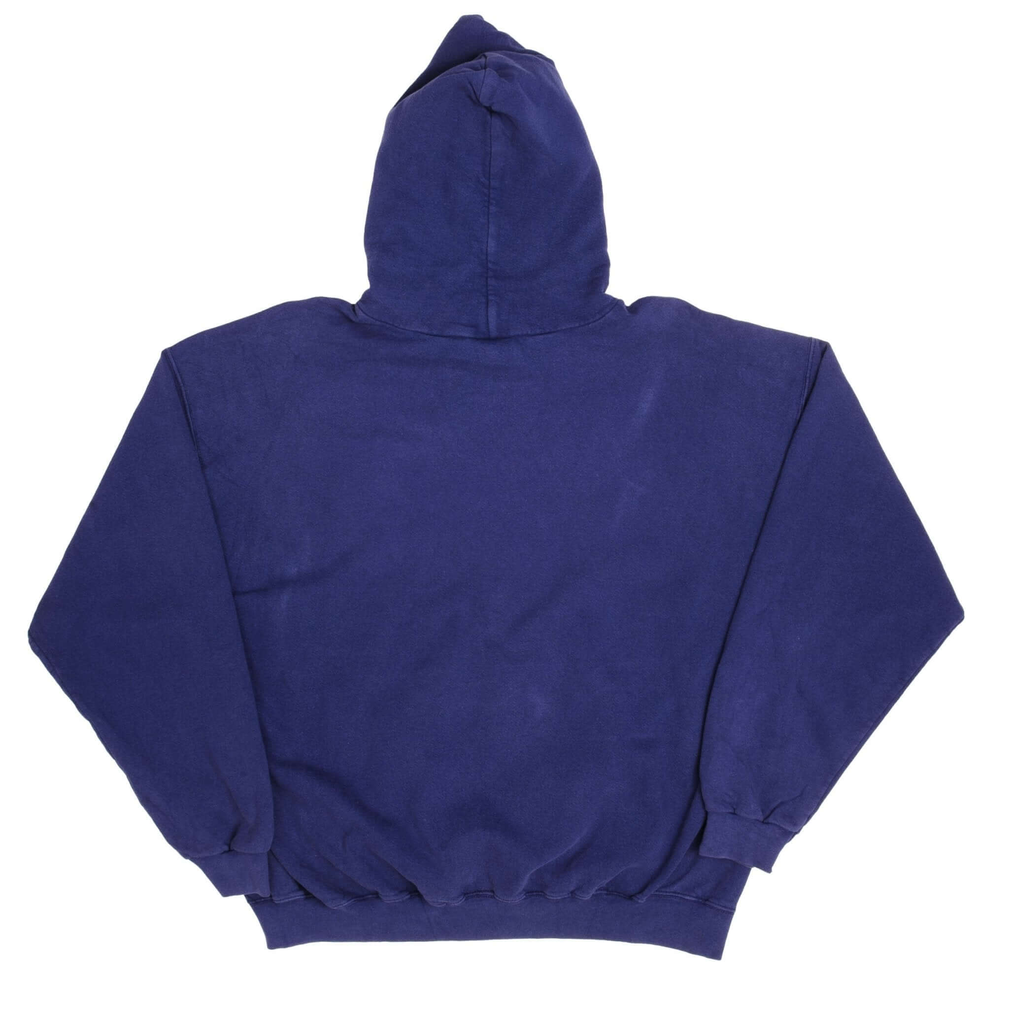 Back of plain blue Nike pullover hoodie
