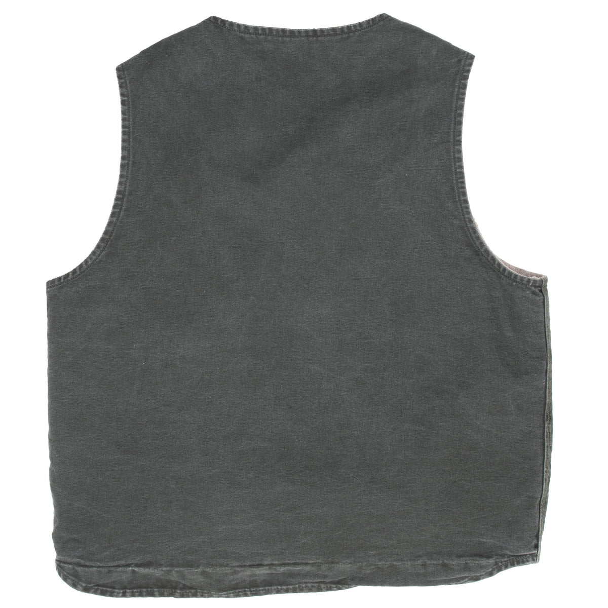 Back view of green Carhartt vest with a slightly extended hem