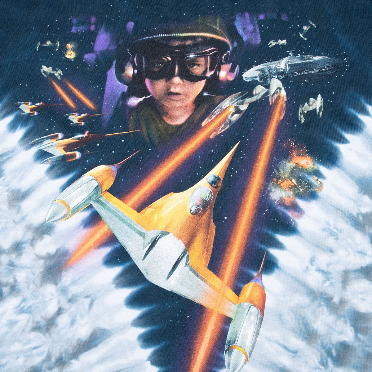 Back graphic detail with Anakin Skywalker in racing goggles, starfighters, and red laser effects