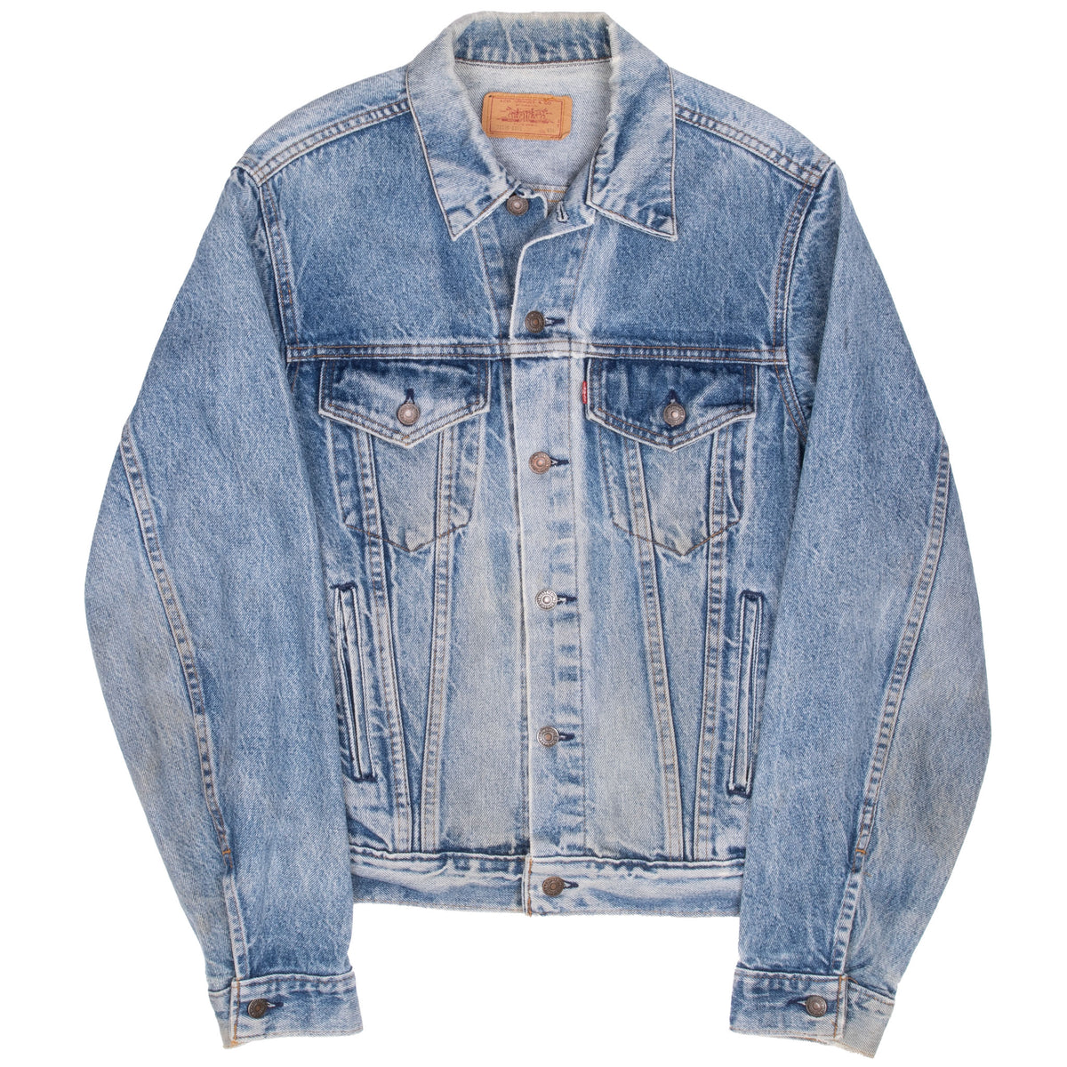 Full front view of light-wash Levi's Type 3 four-pocket denim jacket