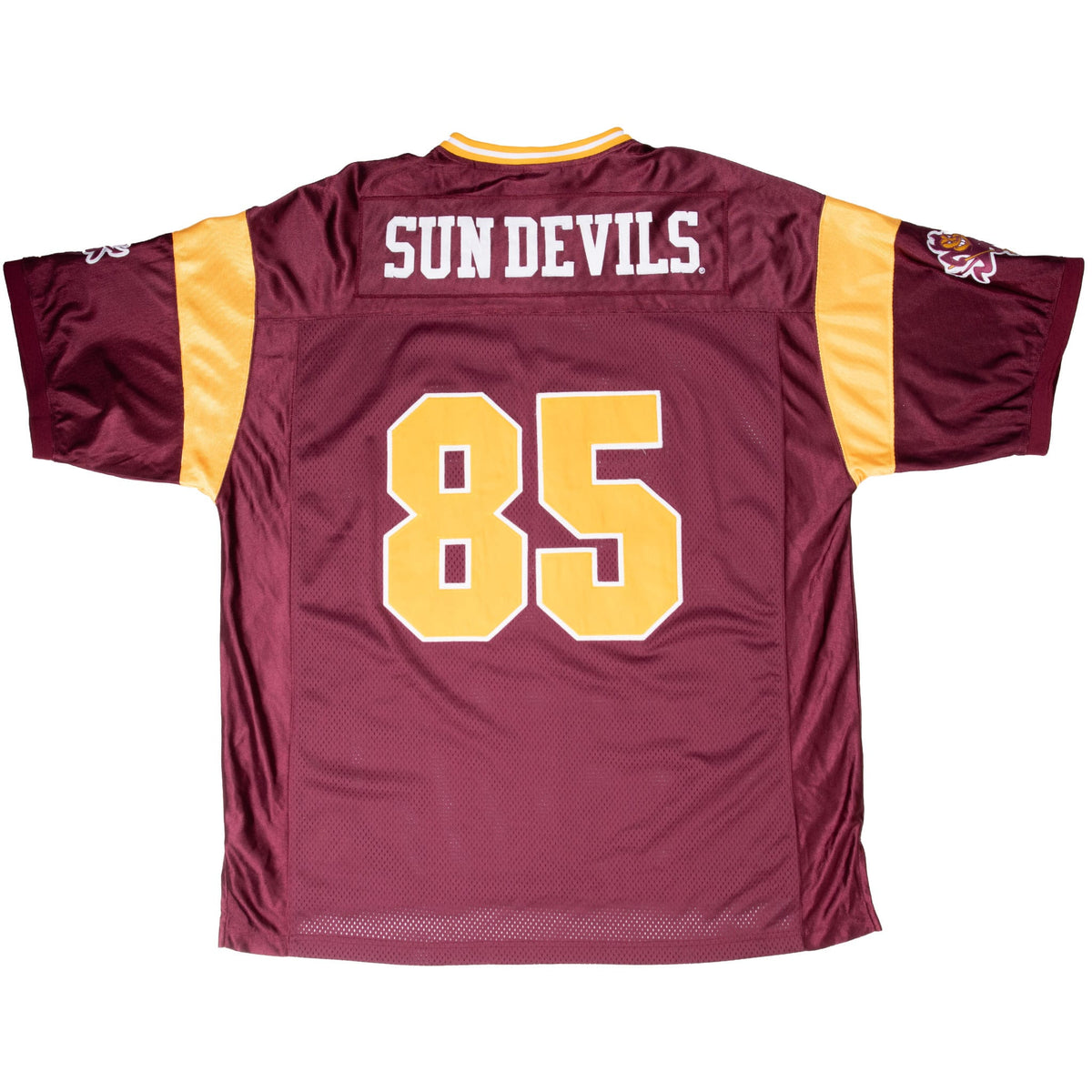 Back of maroon Arizona State jersey with Sun Devils lettering, #85 and Sparky sleeve embroidery