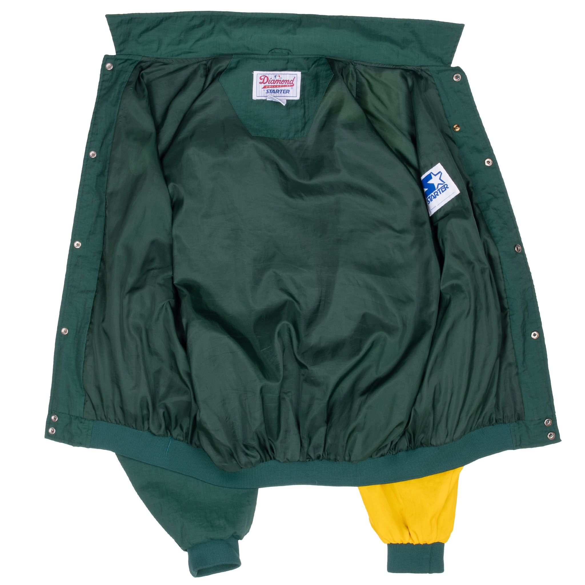 Interior view of green Starter Oakland Athletics windbreaker jacket