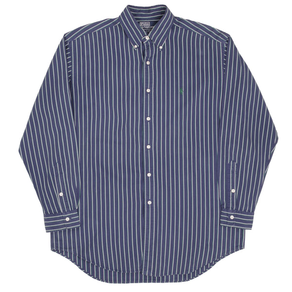 Vintage Ralph Lauren Stripped Blue Classic Shirt 1990S Size Medium