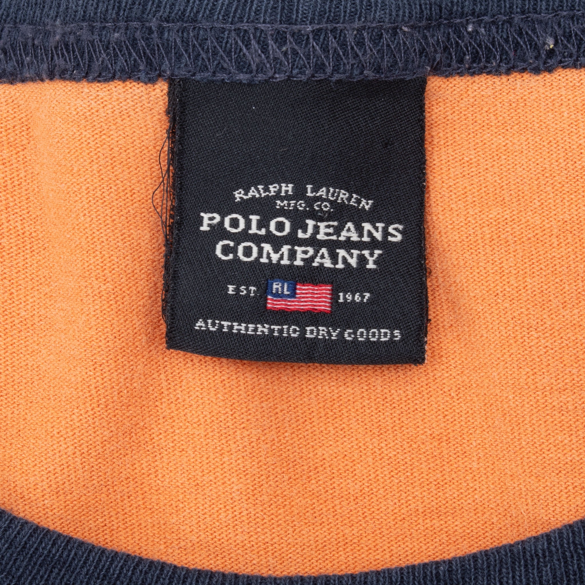 Vintage Ralph Lauren Polo Jeans Co Orange Ringer Tee Shirt 1990S Size XL