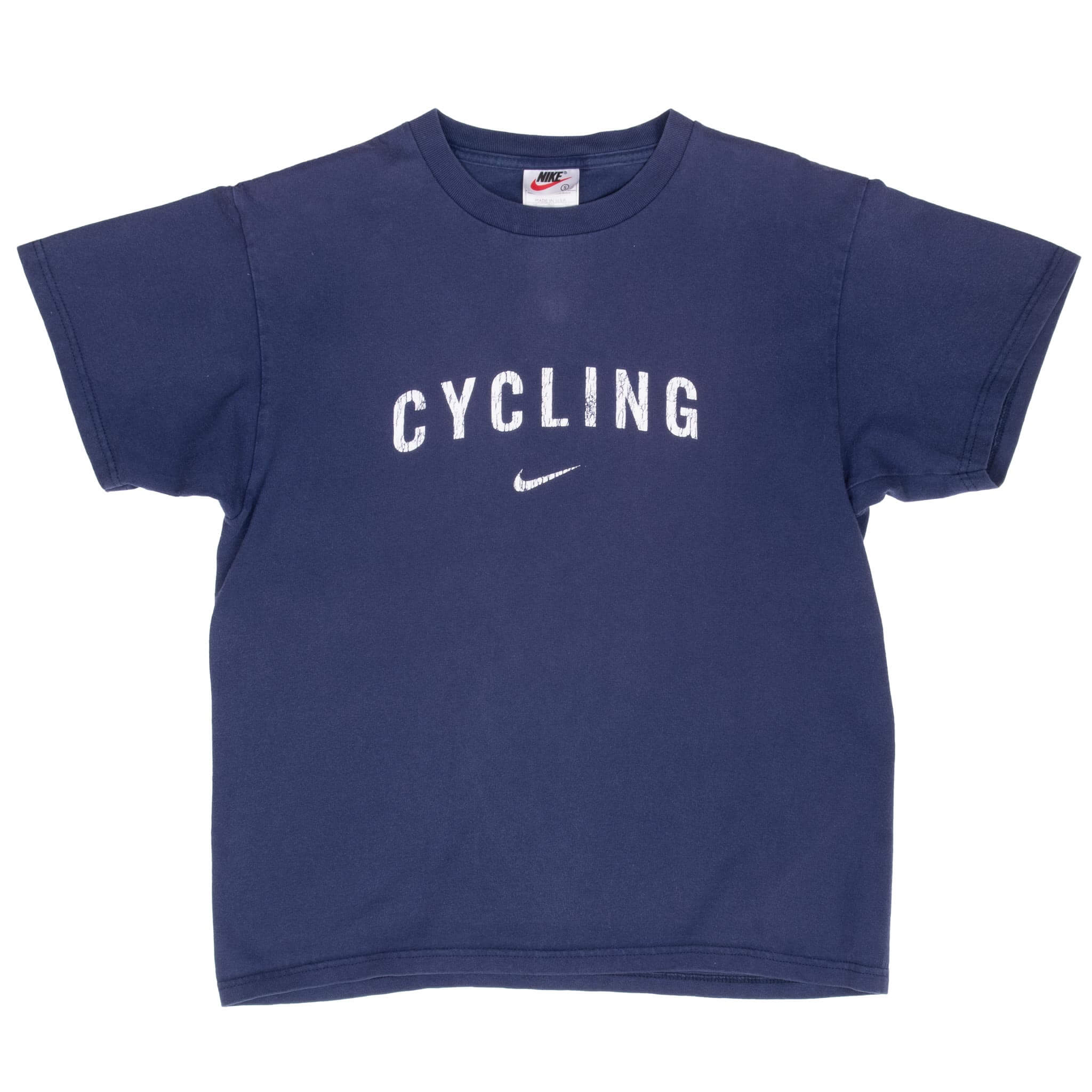 Vintage Nike Cycling Blue Swoosh Tee Shirt 1990S Size Small Made In Usa