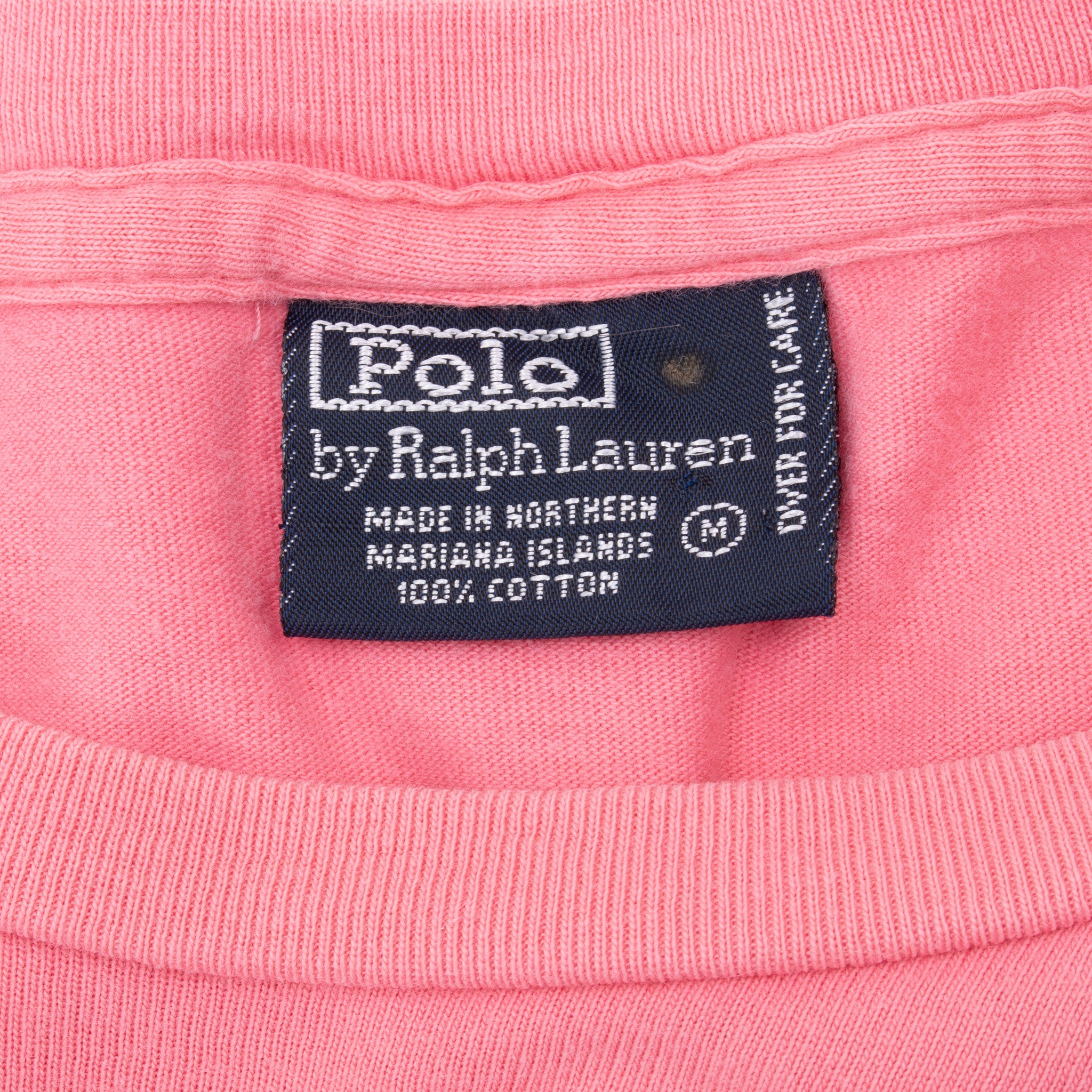 Vintage Polo Ralph Lauren Pink Pocket Tee Shirt 1990S Size Medium Made In Usa