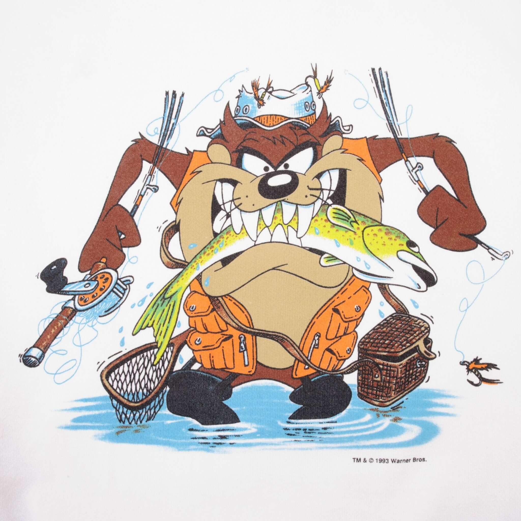 Vintage Looney Tunes Taz Fishing Sweatshirt Size XL Made In USA