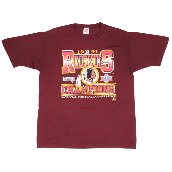 Vintage Nfl Washington Redskins Nfc Champions 1991 Tee Shirt Size XL Made In Usa With Single Stitch Sleeves
