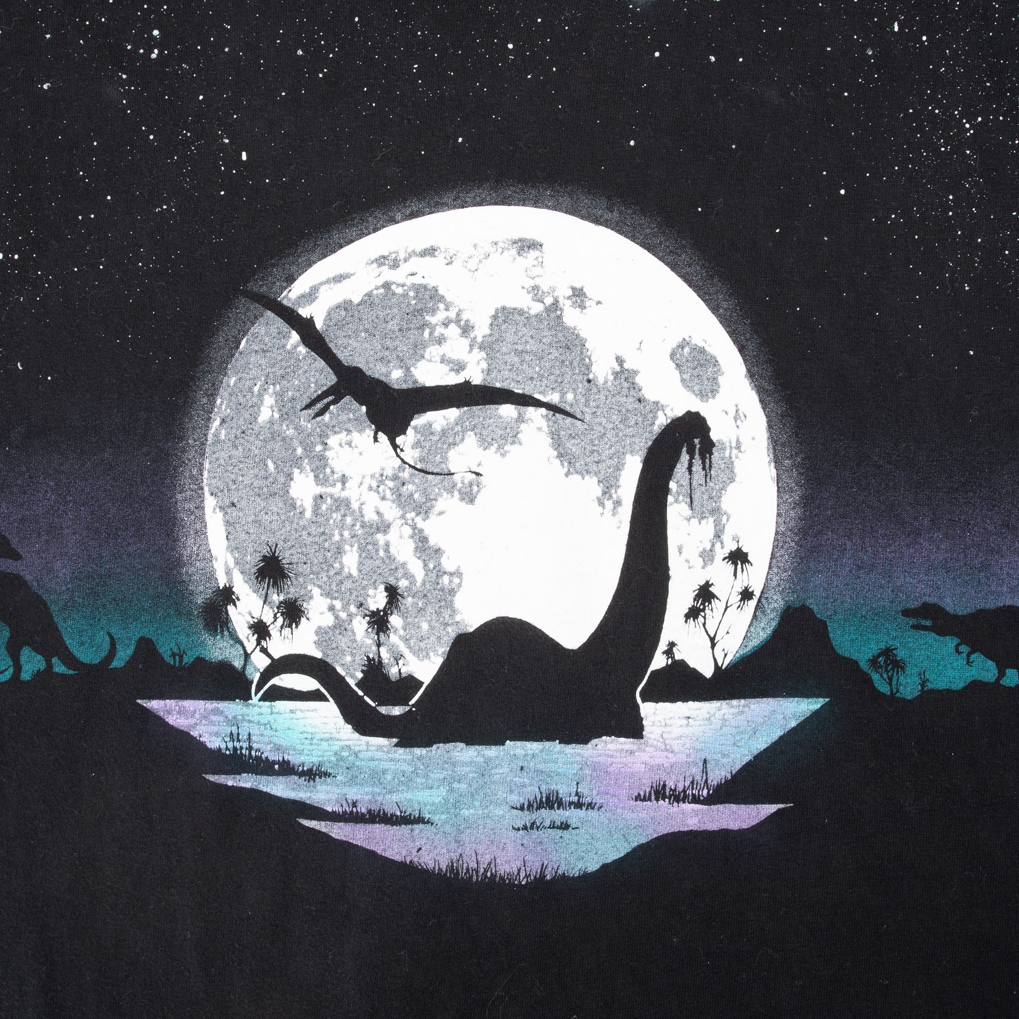 Vintage Dinosaur Moon Graphic All Over Print Tee Shirt 1990S Size XL Made In Usa