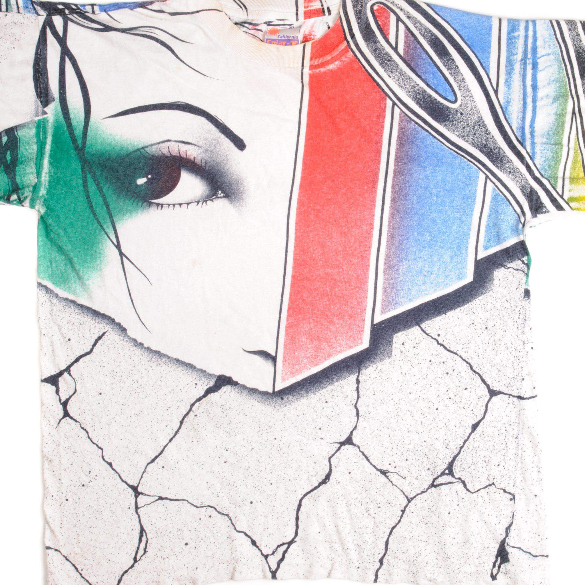 VINTAGE ALL OVER PRINT GRAPHIC TEE SHIRT ARTIST 1990s SIZE XL